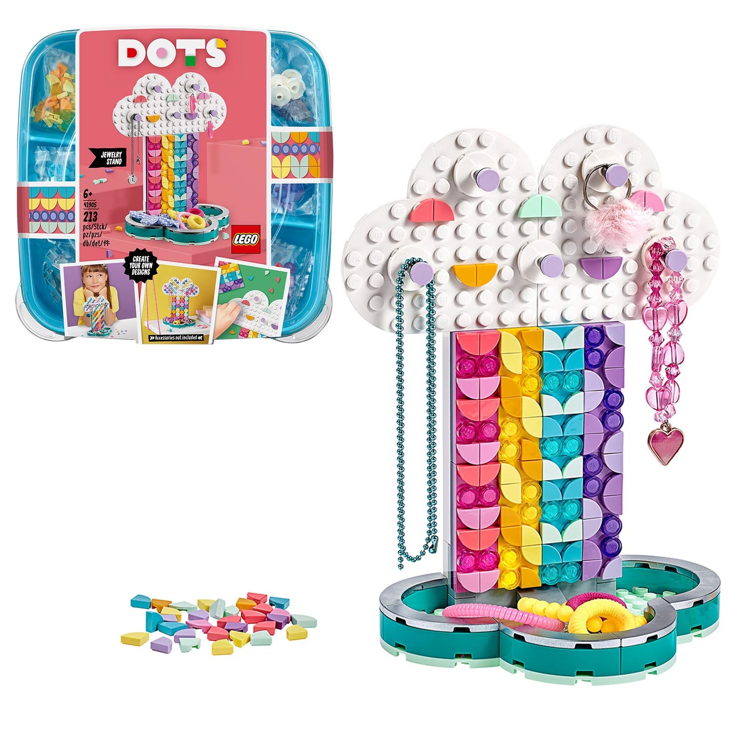 LEGO DOTS Rainbow Jewelry Holder Craft Kit - DIY Creative Decor for Kids Ages 6+ with 213 Pieces (41905) - Perfect for Bedroom Decor & Gift Ideas