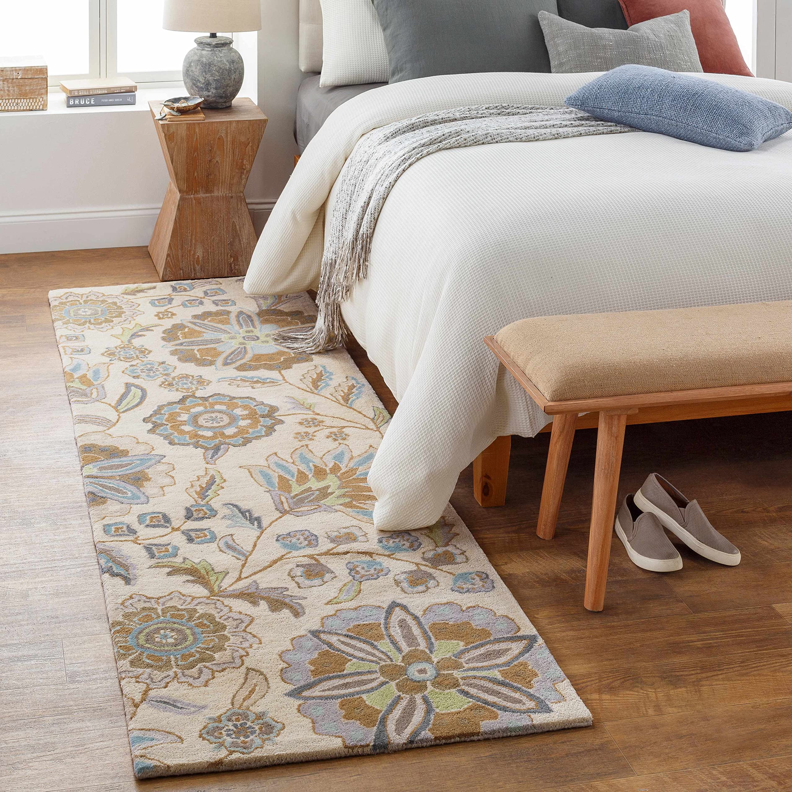 Hauteloom Mack Wool Area Rug for Living Room & Bedroom - Transitional Design in Blue, Gray, Brown - 6' Round Soft Rug - Perfect for Cozy Home Decor & Modern Interior Styling