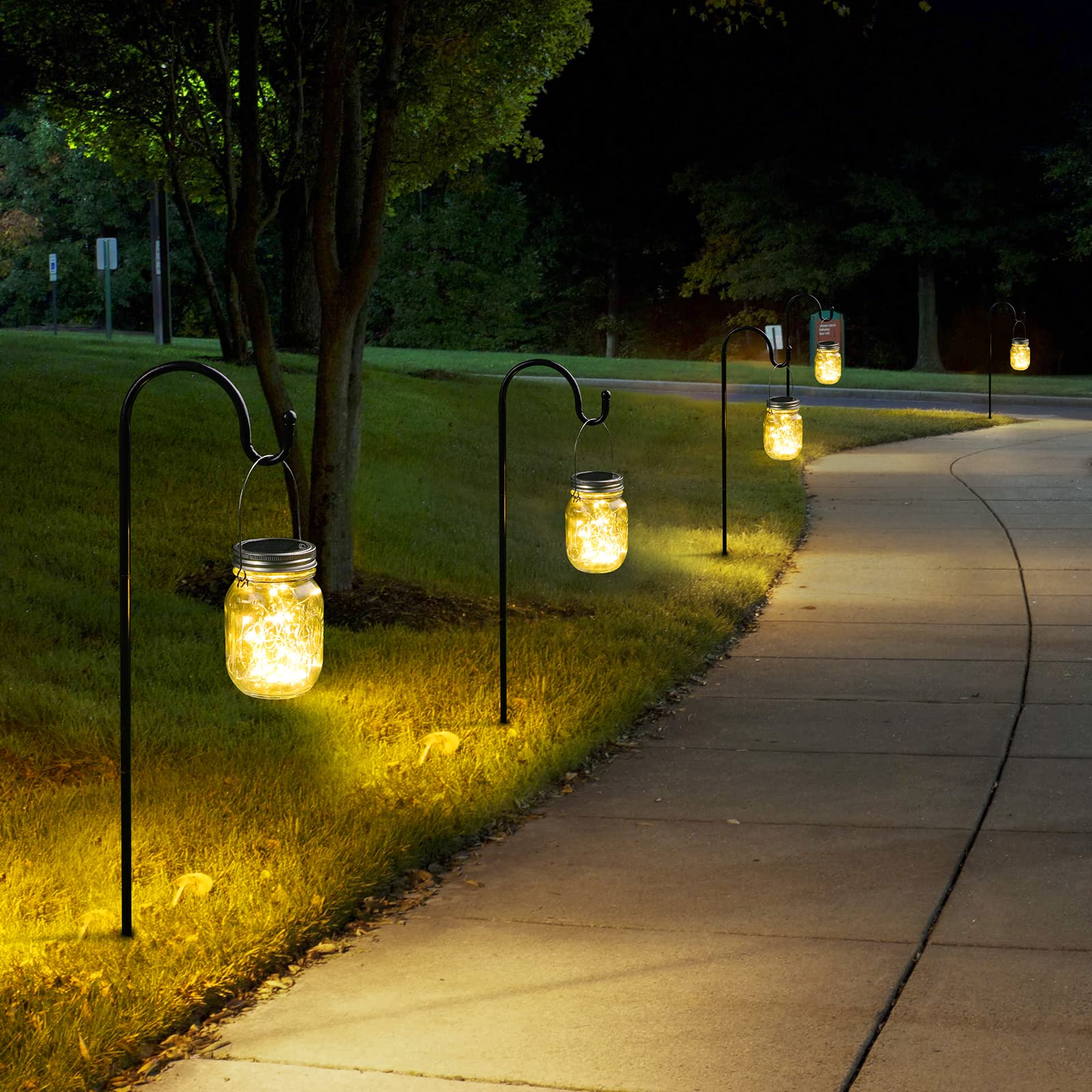 Mlambert 6 Pack Solar Mason Jar Lights - 30 LED Waterproof Hanging Outdoor Lights, Warm White Solar Lanterns for Patio, Garden, Yard, Pathway & Backyard Decor