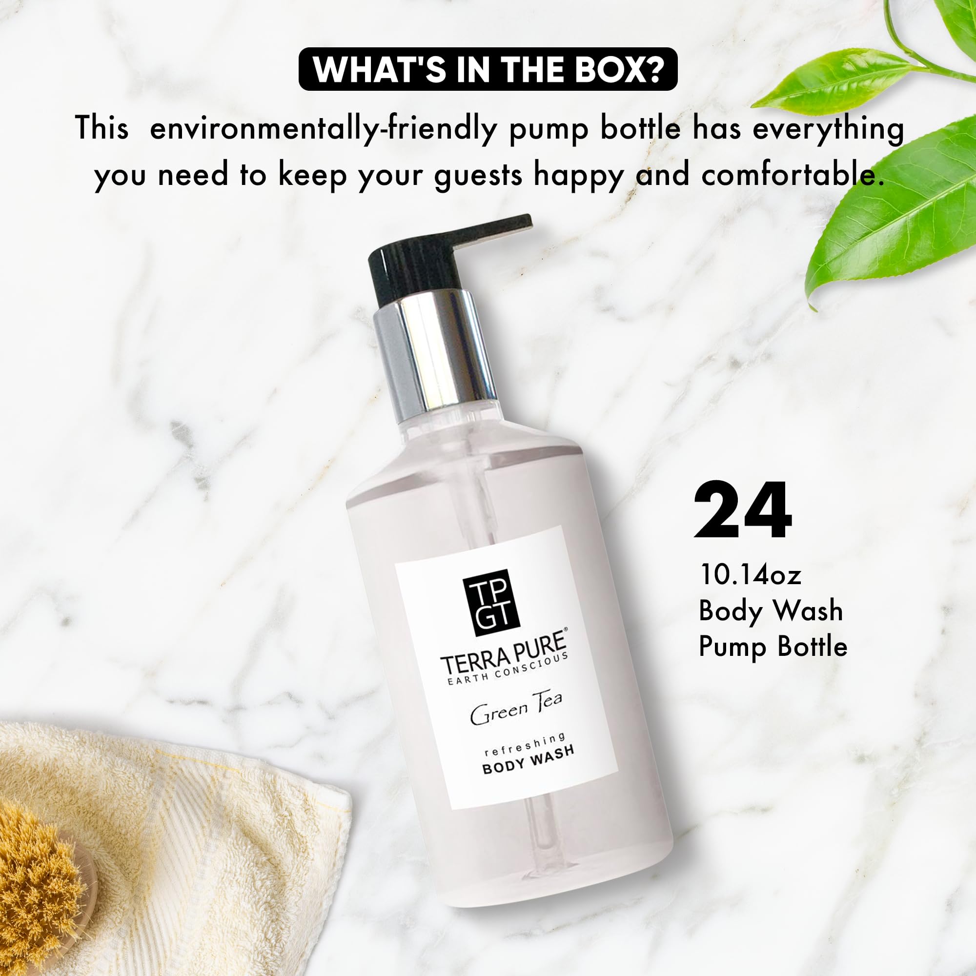 Terra Pure Green Tea Body Wash with Organic Honey & Aloe Vera - 10.14 oz (24-Pack) | Hydrating & Soothing Shower Gel for Sensitive Skin | Perfect for Daily Use, Spa Days & Gift Sets