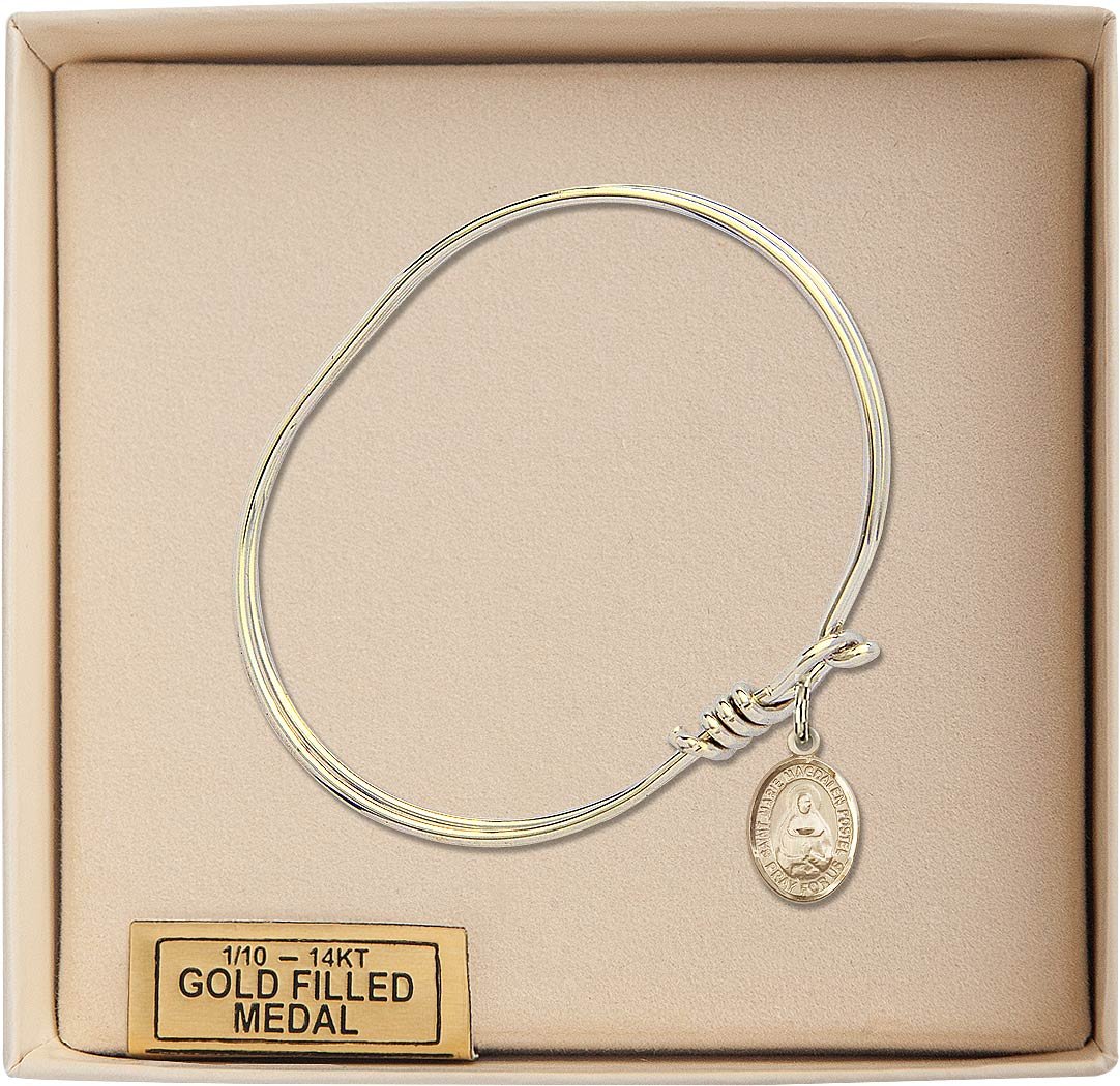 Gold-Filled Oval Eye Hook Bangle Bracelet with St. Marie Magdalen Postel - Elegant Religious Jewelry for Women, Perfect for Church, Weddings & Special Occasions