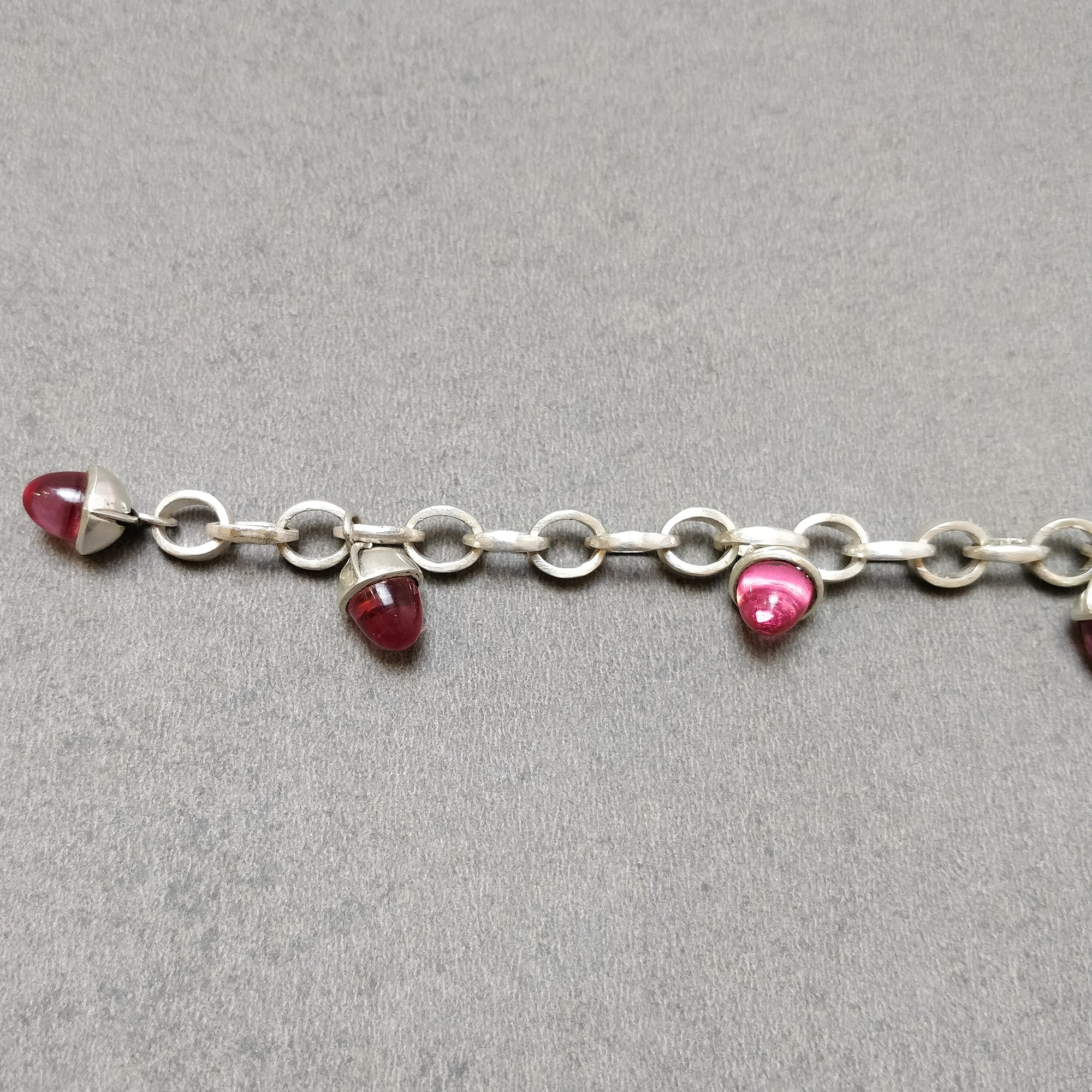 925 Sterling Silver Bracelet with Pink & Green Rhinestones - 6 Mini Bullet Charms & Lobster Clasp Chain (8.5 Inch) for Women's Fashion Jewelry | Gift for Birthday, Anniversary & Valentine's Day