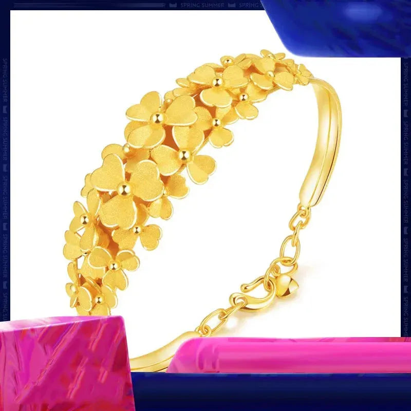 24K Pure Gold Bracelet for Women - 999 Solid Gold Bangle with Floral Design, Classic & Romantic Jewelry Gift (2023 New Arrival) - Perfect for Weddings, Anniversaries & Special Occasions