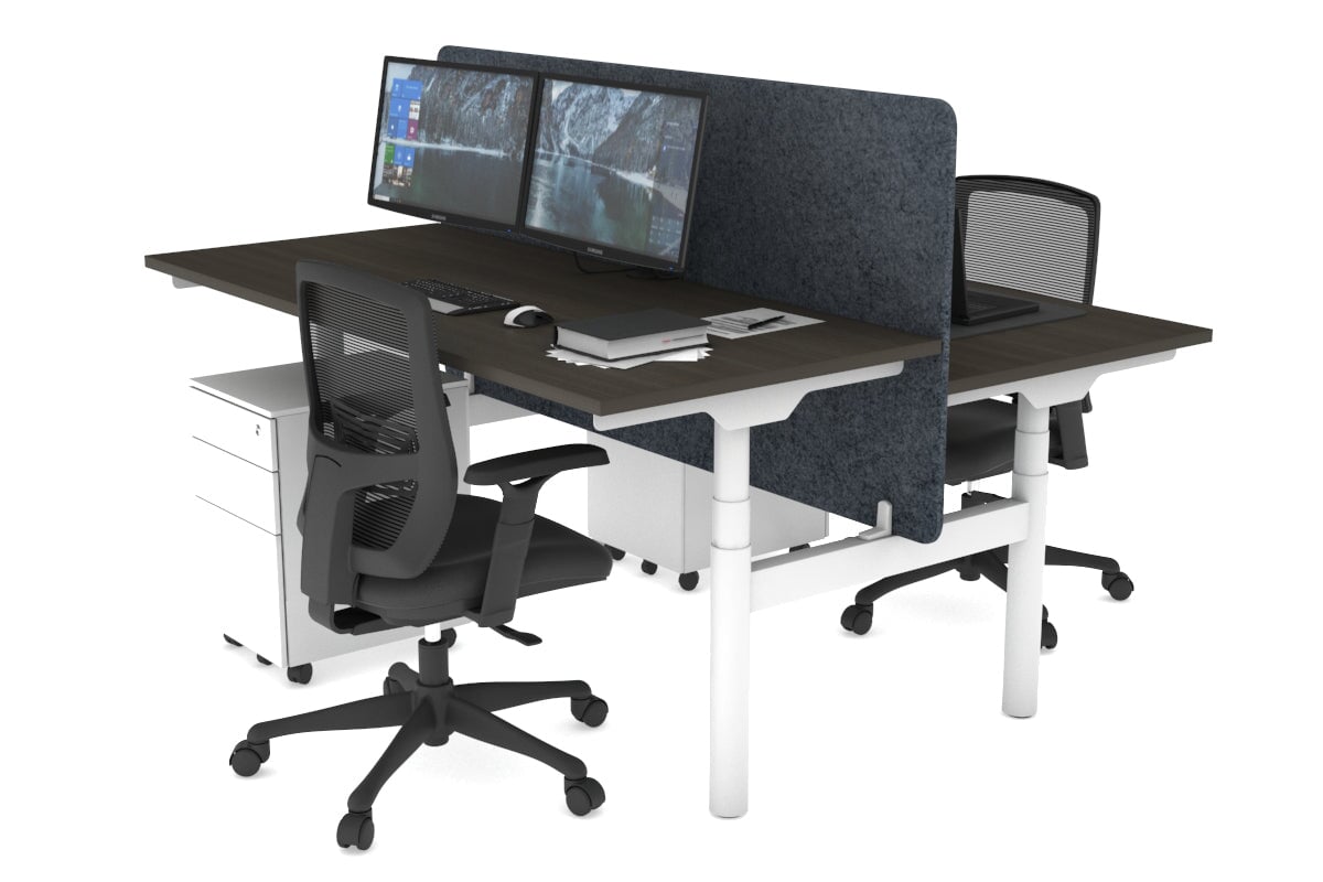 Flexi Premium Height Adjustable 2-Person H Bench Workstation - White Frame [1200L x 700W] - Ergonomic Office & Home Workspace Solution for Collaborative Teams