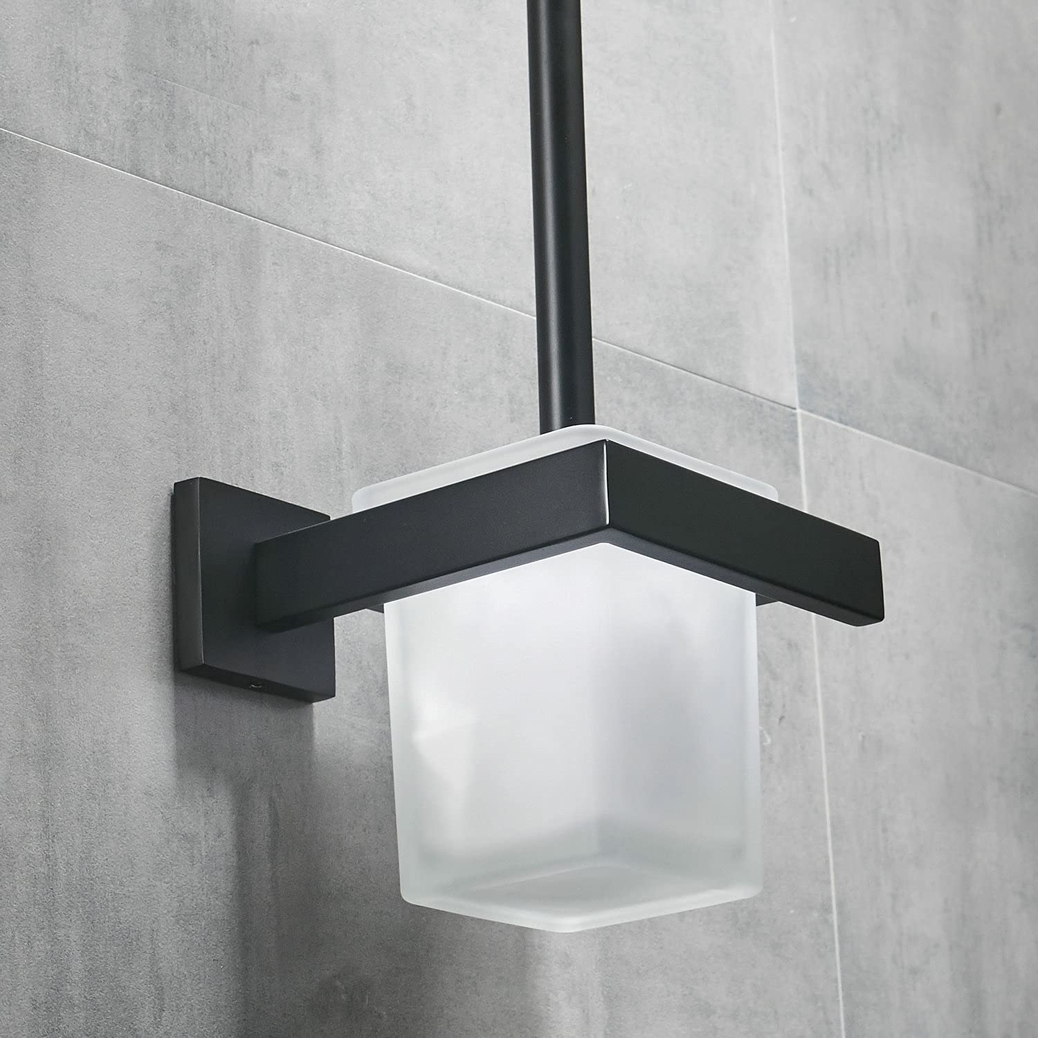 Modern Matte Black Toilet Brush Set with Wall Mount Holder - Bathroom Essentials
