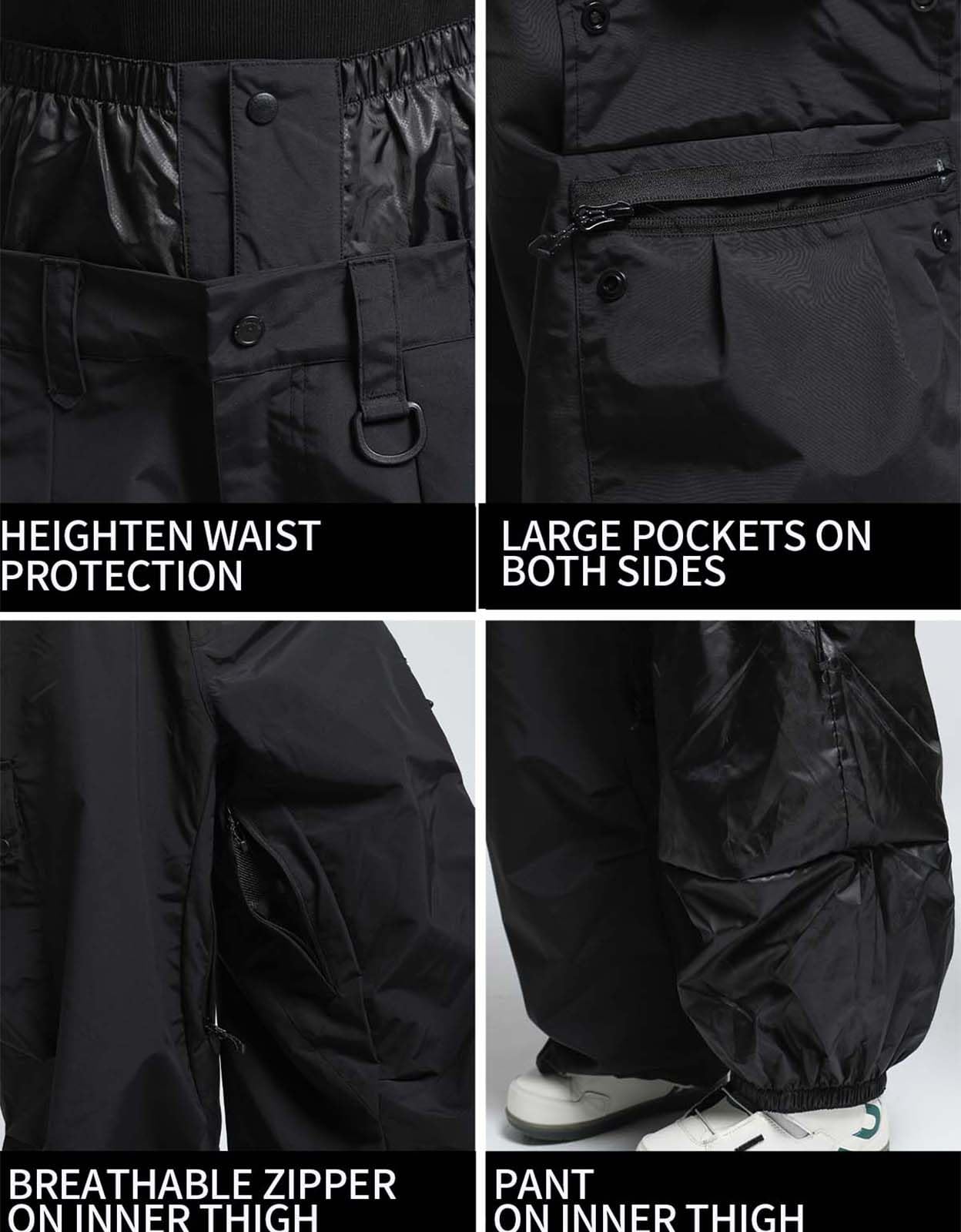 **Men's & Women's Waterproof Insulated Snowboard Pants - Super Baggy Loose Fit Ski Pants for Winter Sports & Outdoor Activities**    **使用场景:** Perfect for snowboarding, skiing, winter hiking, and cold-weather adventures.