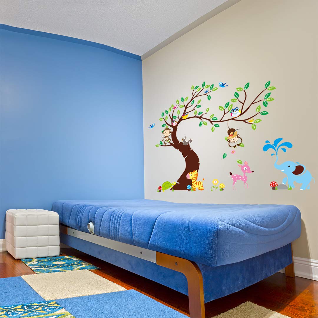 Giant Sticker Set - Tree, Monkey & Elephant Wall Decals for Kids Room, Nursery, Classroom Decor | Waterproof & Removable