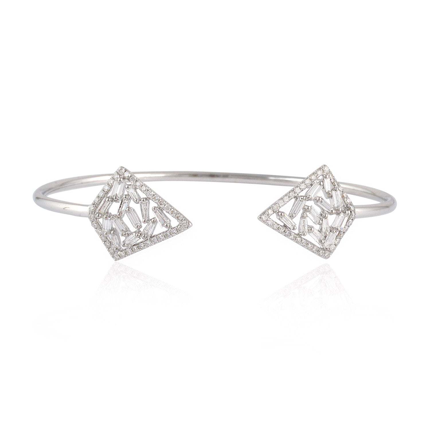 18K White Gold Prong Natural Baguette Diamond Cuff Bracelet for Women - Elegant Jewelry Gift for Anniversary, Birthday & Special Occasions