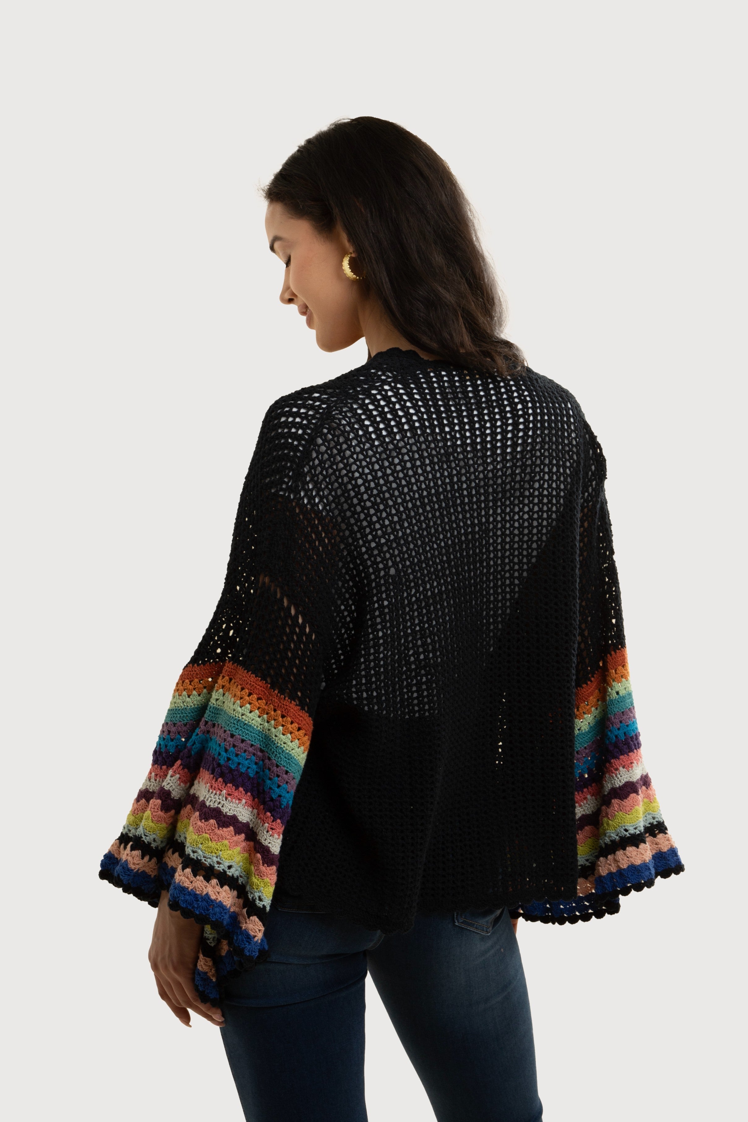 Colorful Crochet Bell Sleeve Short Jacket for Women - Boho Chic Summer Cover Up, Beach Wedding Outfit, Music Festival Fashion