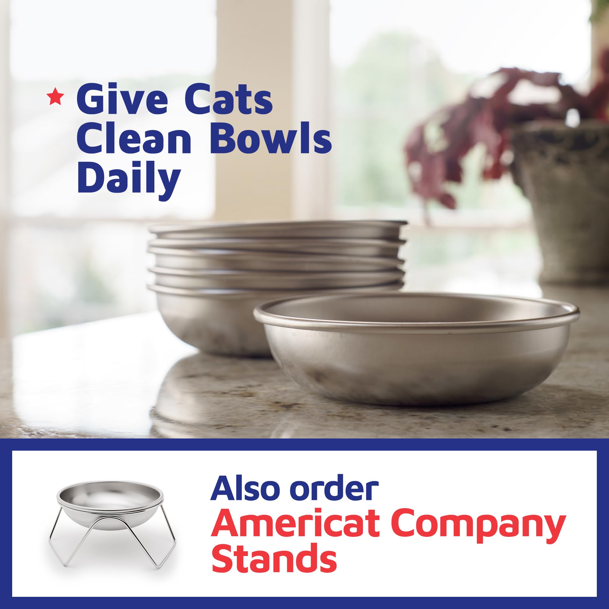 Premium Stainless Steel Cat Bowls Set of 4 - Non-Tip Pet Food & Water Dishes - Dishwasher Safe, Whisker Friendly, Human-Grade - Made in USA - Perfect for Mealtime, Travel & Multi-Cat Homes