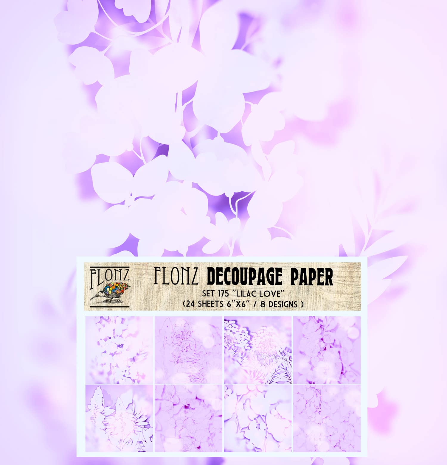 Vintage Floral Decoupage Paper Pack - 24 Sheets 6x6 Inch Lilac Love Seamless Pattern Scrapbooking Paper for DIY Crafts, Card Making, and Home Decor | Perfect for Wedding Invitations, Gift Wrapping & Mixed Media Art Projects