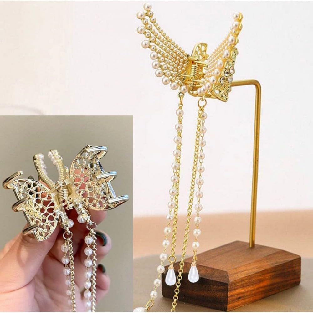 Aaradhya Priyal 1PCS Butterfly Metal Hair Claw Clip - Non-Slip Hair Clamp with Tassel for Women & Girls - Perfect for Thick & Thin Hair Styling - Great for Parties, Weddings, and Everyday Use