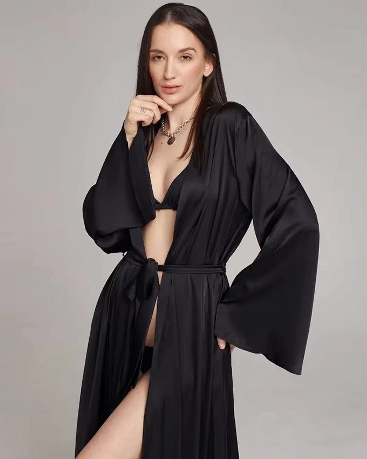 Luxury Long Silk Robe for Women - Elegant Kimono Style Bathrobe - Perfect for Spa, Bridal, Loungewear & Special Occasions