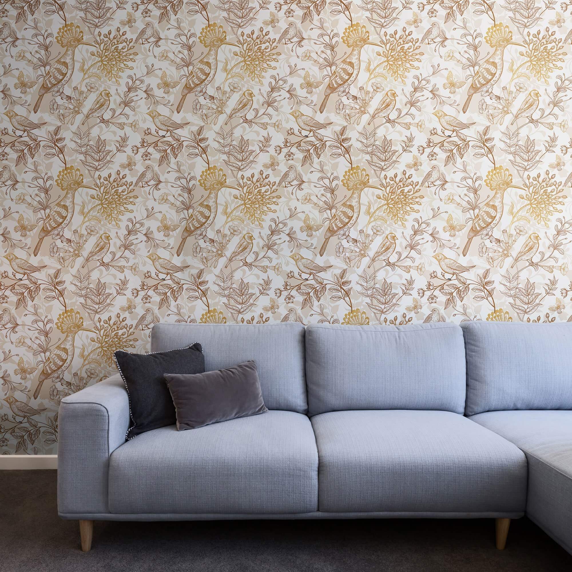 Tan Floral Animal Print Peel and Stick Removable Wallpaper - Self-Adhesive Decorative Wall Covering for Bedroom, Nursery, or Home Office