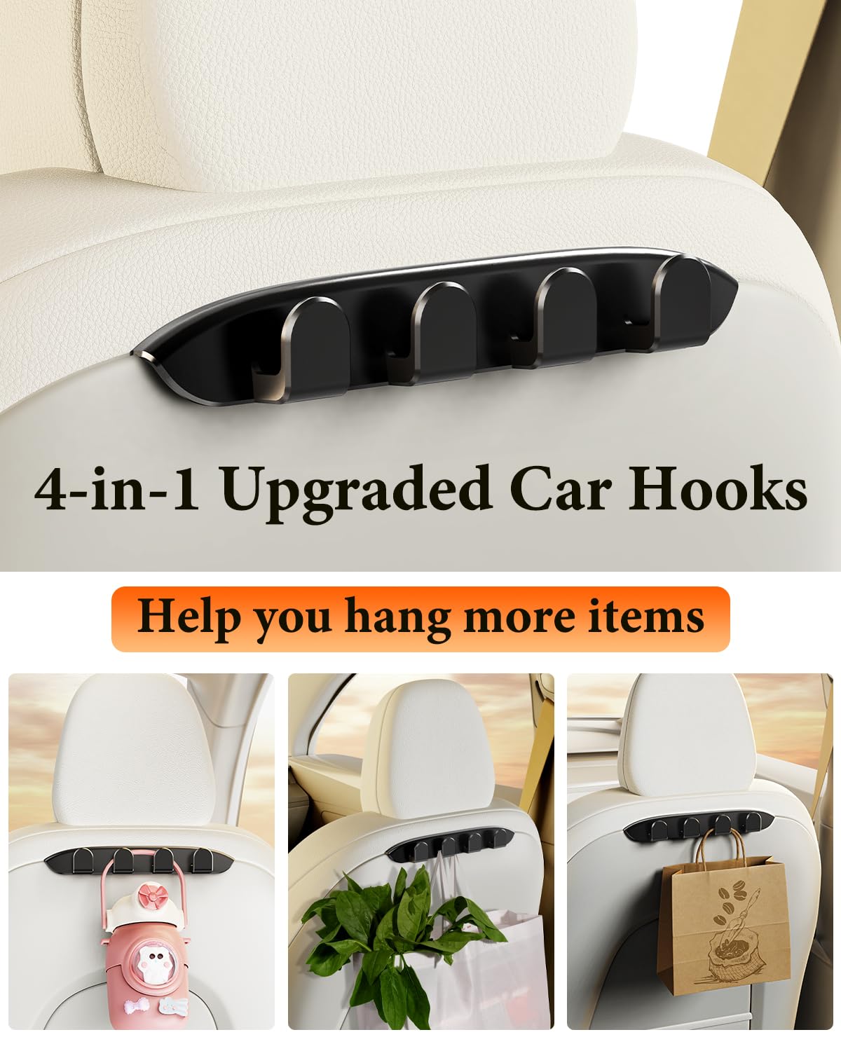 Premium Tesla Seat Back Hooks (2-Pack, Black) - Compatible with Model 3 & Y | Car Organizer for Purses, Bags & Coats | Durable Headrest Hooks Accessories | Perfect for Road Trips, Commuting & Family Travel