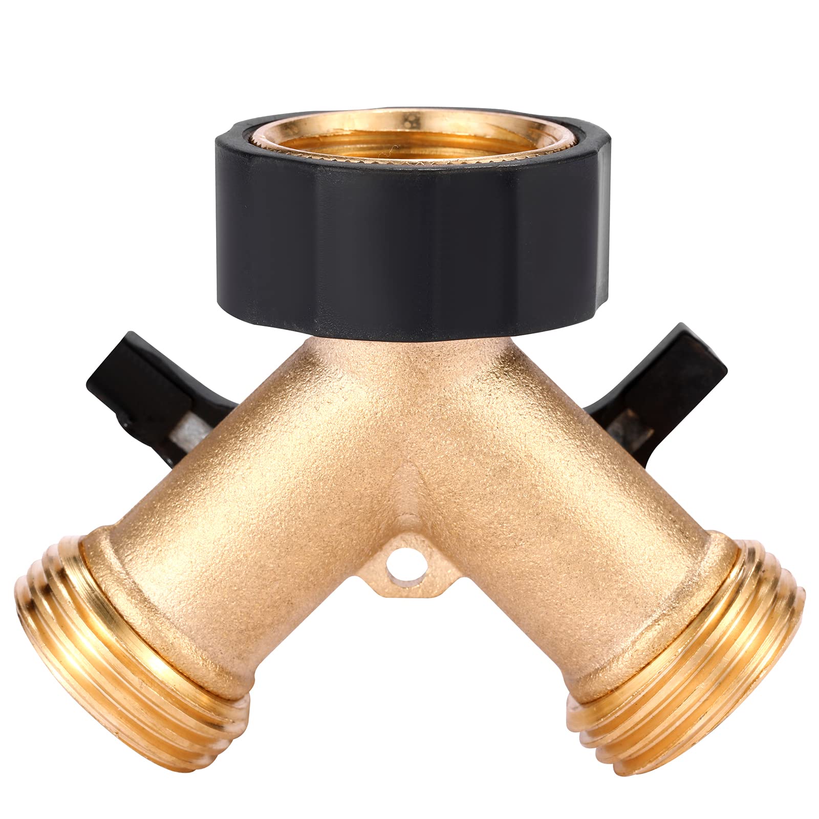 2-Way Heavy Duty Brass Garden Hose Splitter Y Connector - Durable Hose Bib Adapter with 2 Extra Rubber Washers for Watering Lawn, Washing Cars & Outdoor Cleaning