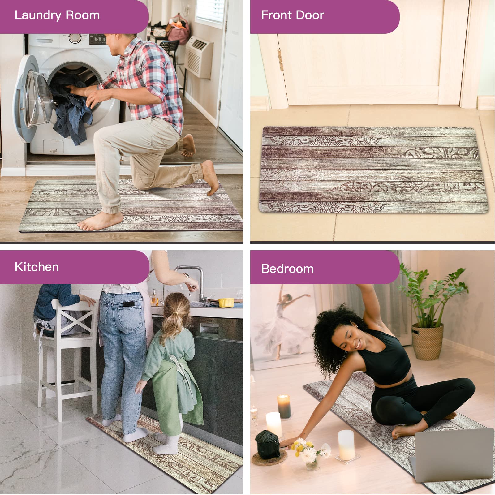 Premium Non-Slip Kitchen Floor Mats Set of 2 - Washable PVC Foam Comfort Rug, Waterproof Anti-Fatigue Mats for Kitchen, Office, Home & Laundry Room (17