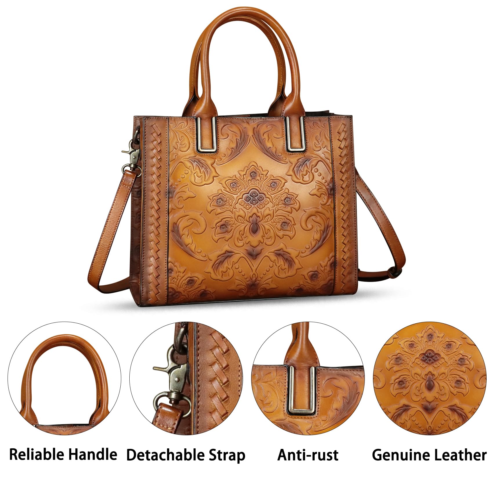 Genuine Leather Satchel for Women - Embossed Top Handle Handbag, Handmade Crossbody Tote & Shoulder Purse | Perfect for Work, Travel & Everyday Use