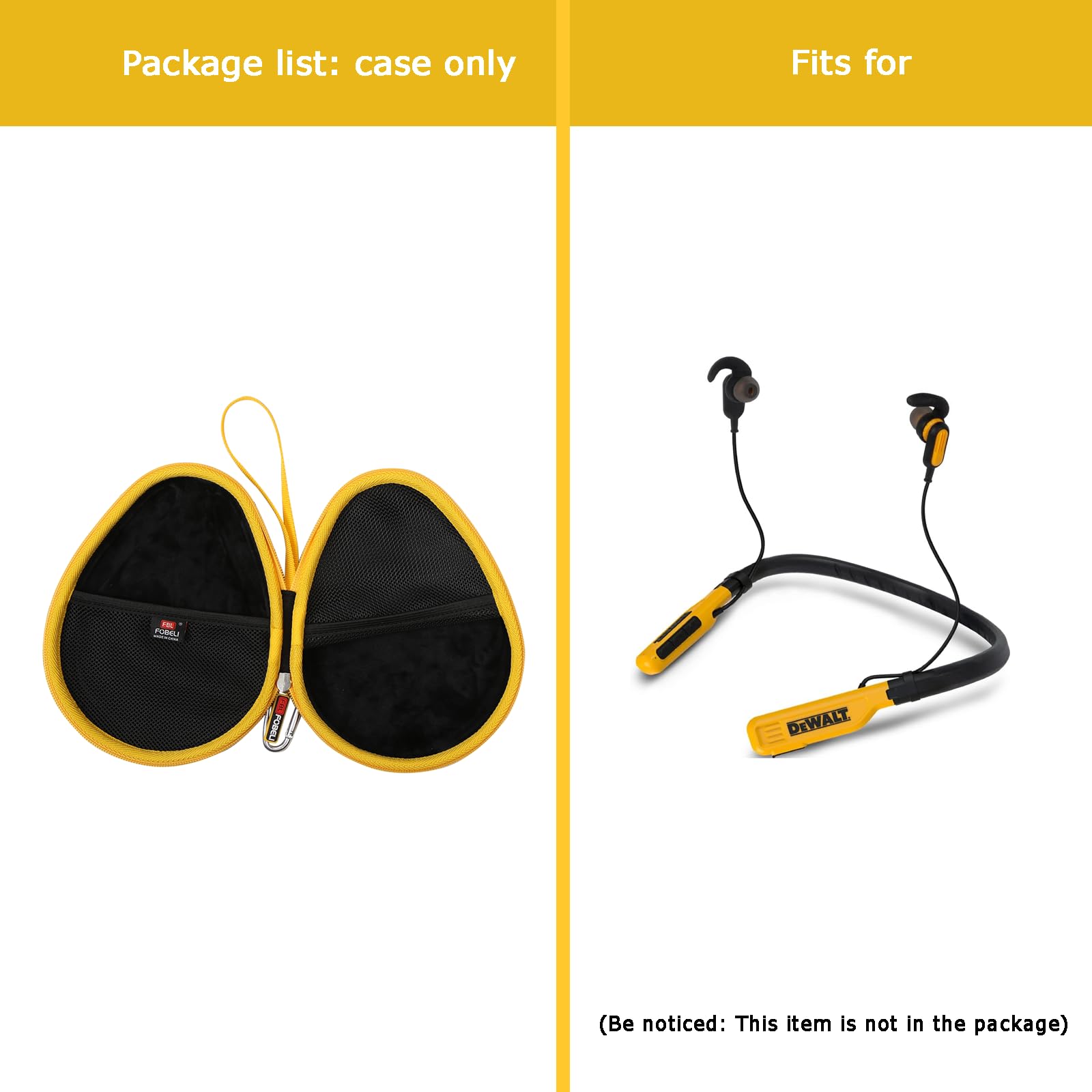 Durable Hard Carrying Case for DEWALT Wireless Bluetooth Neckband Headphones - Protective Storage for 2-in-1 Neckband Headphones with Built-in Speakers | Perfect for Construction Sites, Workshops & Outdoor Activities