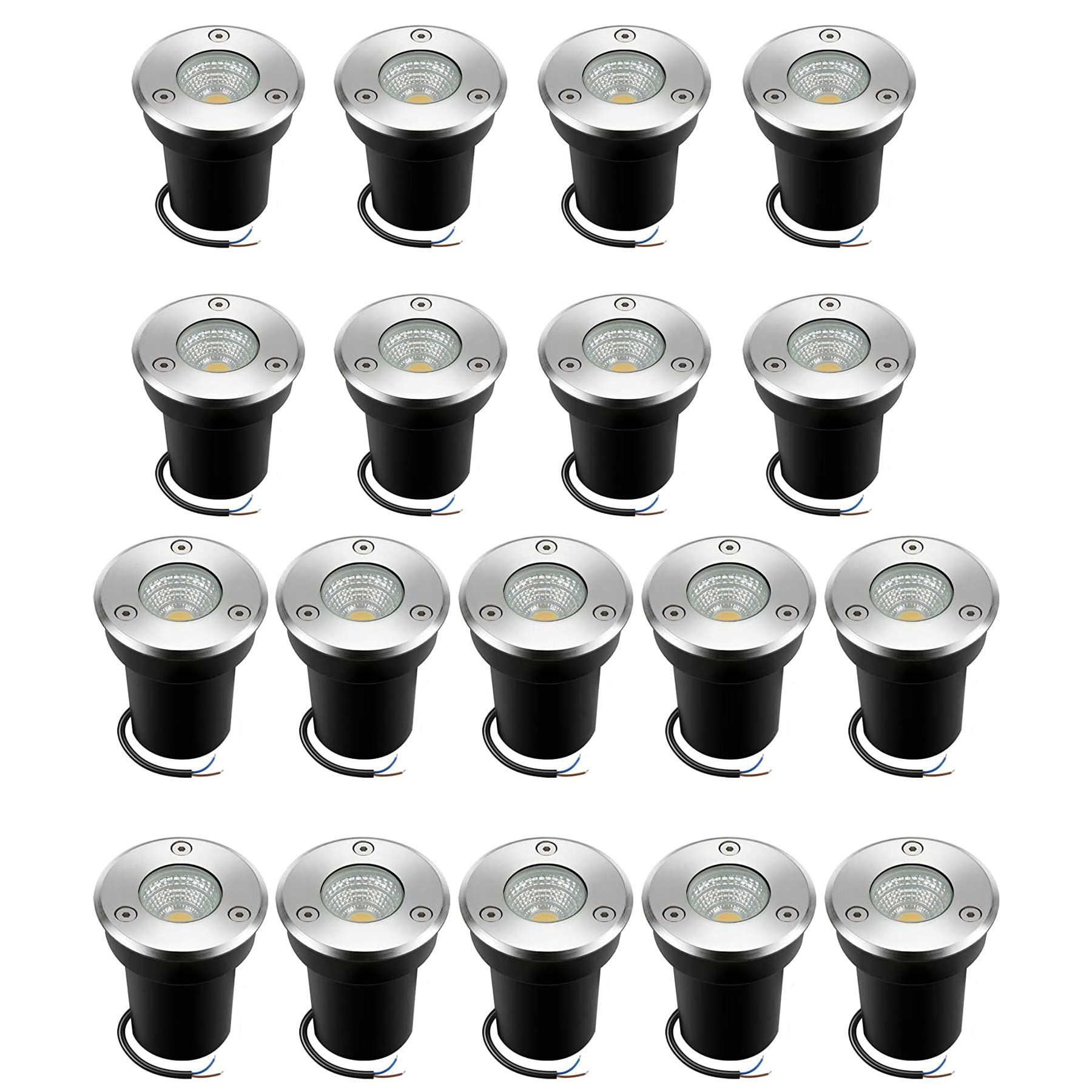 Junview 18Pack 6W LED Landscape Well Lights - 12V-24V Low Voltage, IP67 Waterproof Outdoor Ground Lights for Driveway, Deck, Steps, Garden, Yard - Warm White Lighting for Patio, Pathway & Landscape Accent