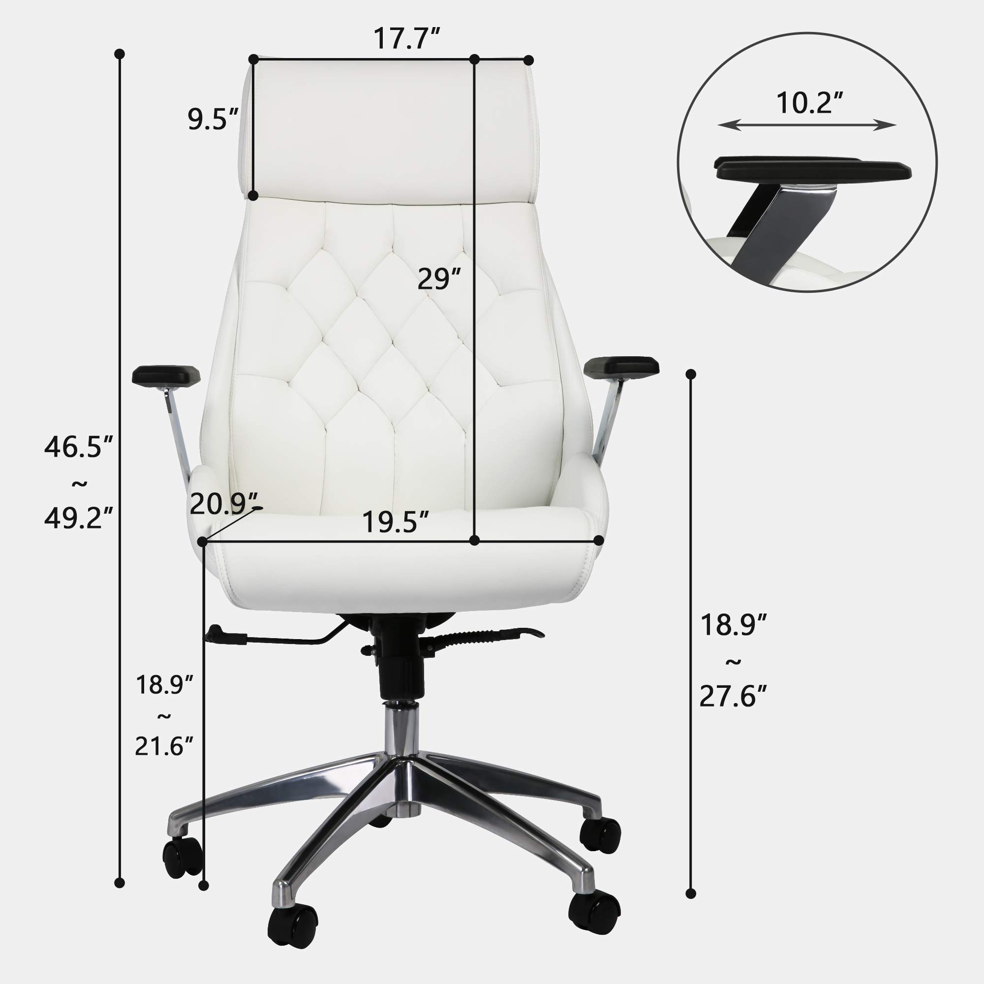 Premium Ergonomic Executive Office Chair - High Back Leather Adjustable Desk Chair with Headrest & Lumbar Support - Modern White Swivel Task Chair for Home & Office Workspaces - Ideal for Long Hours of Comfortable Sitting & Productivity