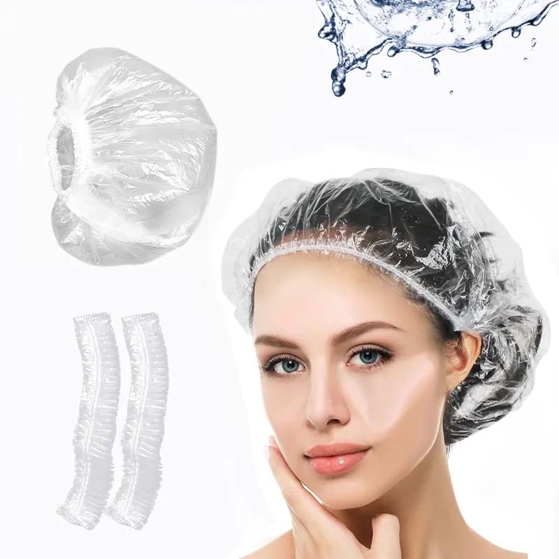MobFest® 200 Pcs Disposable Shower Caps - Oil-Proof, Waterproof, Free-Size for Hair Dye, Beauty Salon, Kitchen & Bathroom Use - Perfect for Coloring, Cooking & Showering