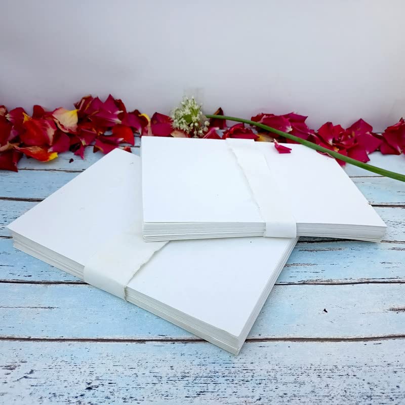 Premium A5 300 GSM Deckle Edge Card Stock - Handmade Ivory White Paper for Invitations, DIY Cards & Crafting - 5.8