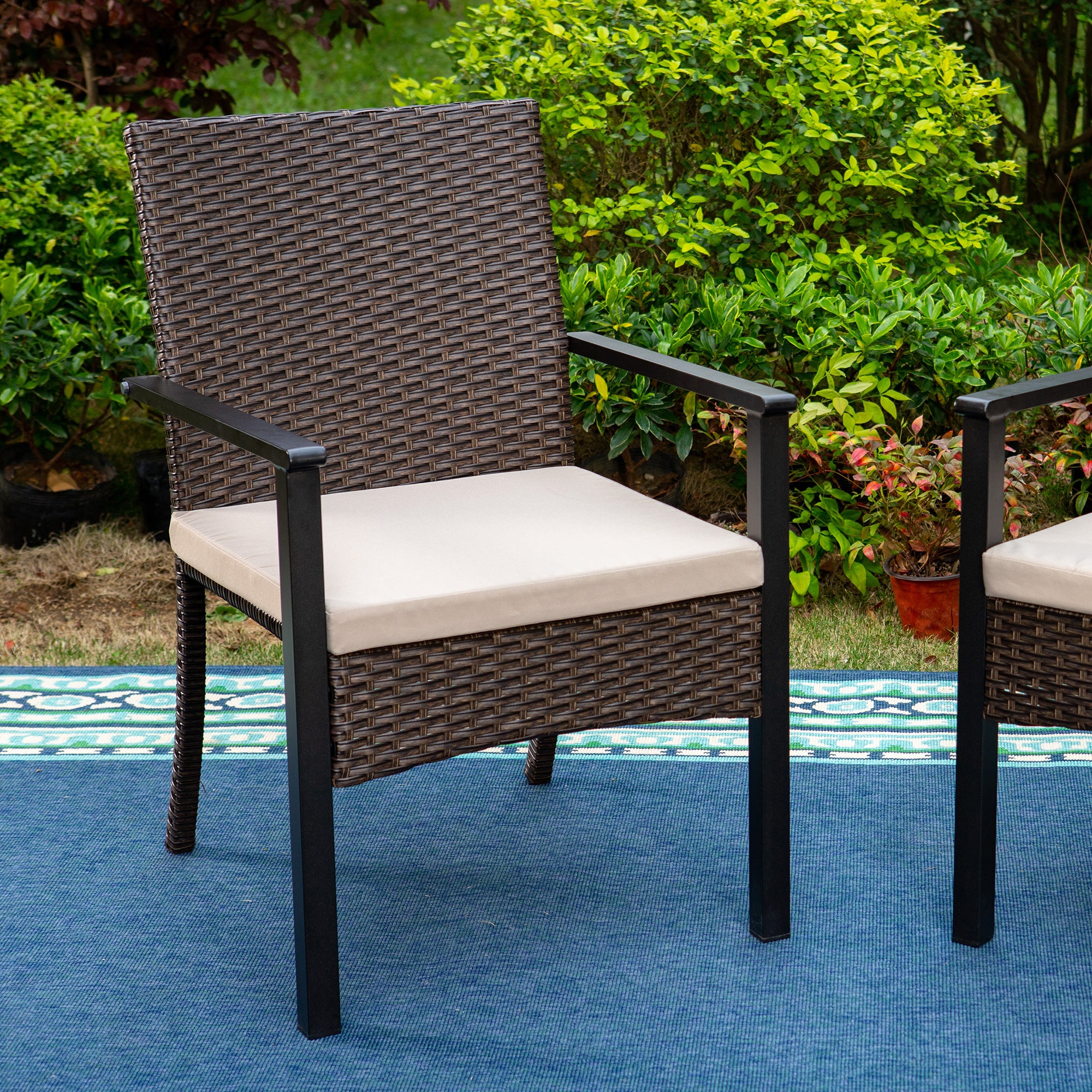 MFSTUDIO 5-Piece Extendable Outdoor Dining Set with Rattan Cushion Chairs - Patio Furniture for Garden, Backyard, Poolside & Balcony Use