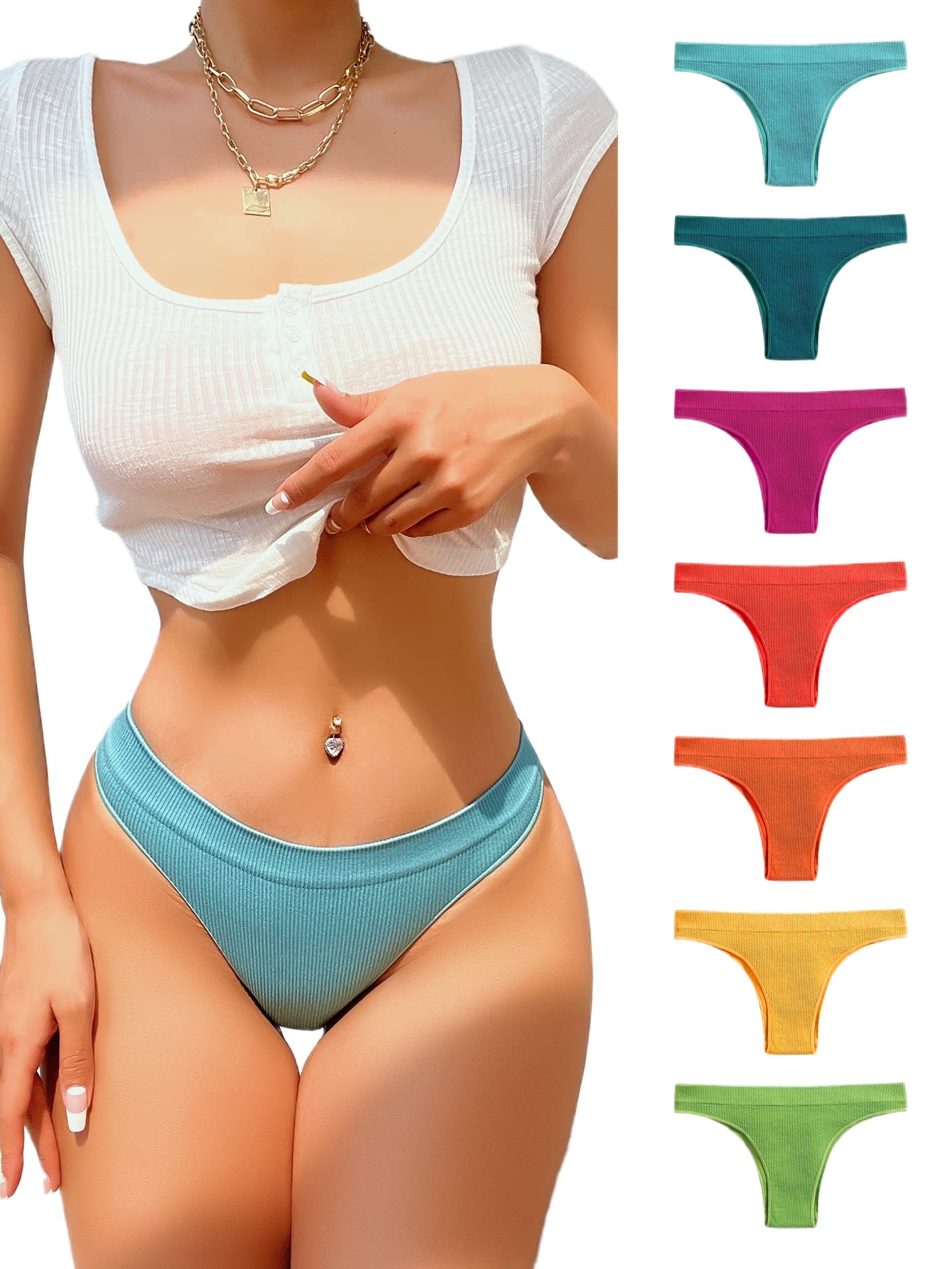 SHENHE Women's 7-Pack Seamless No-Show Underwear Set - Ribbed Mid Rise Brief Panties for Everyday Comfort & Invisible Wear Under Tight Clothing | Perfect for Yoga, Workout & Daily Use