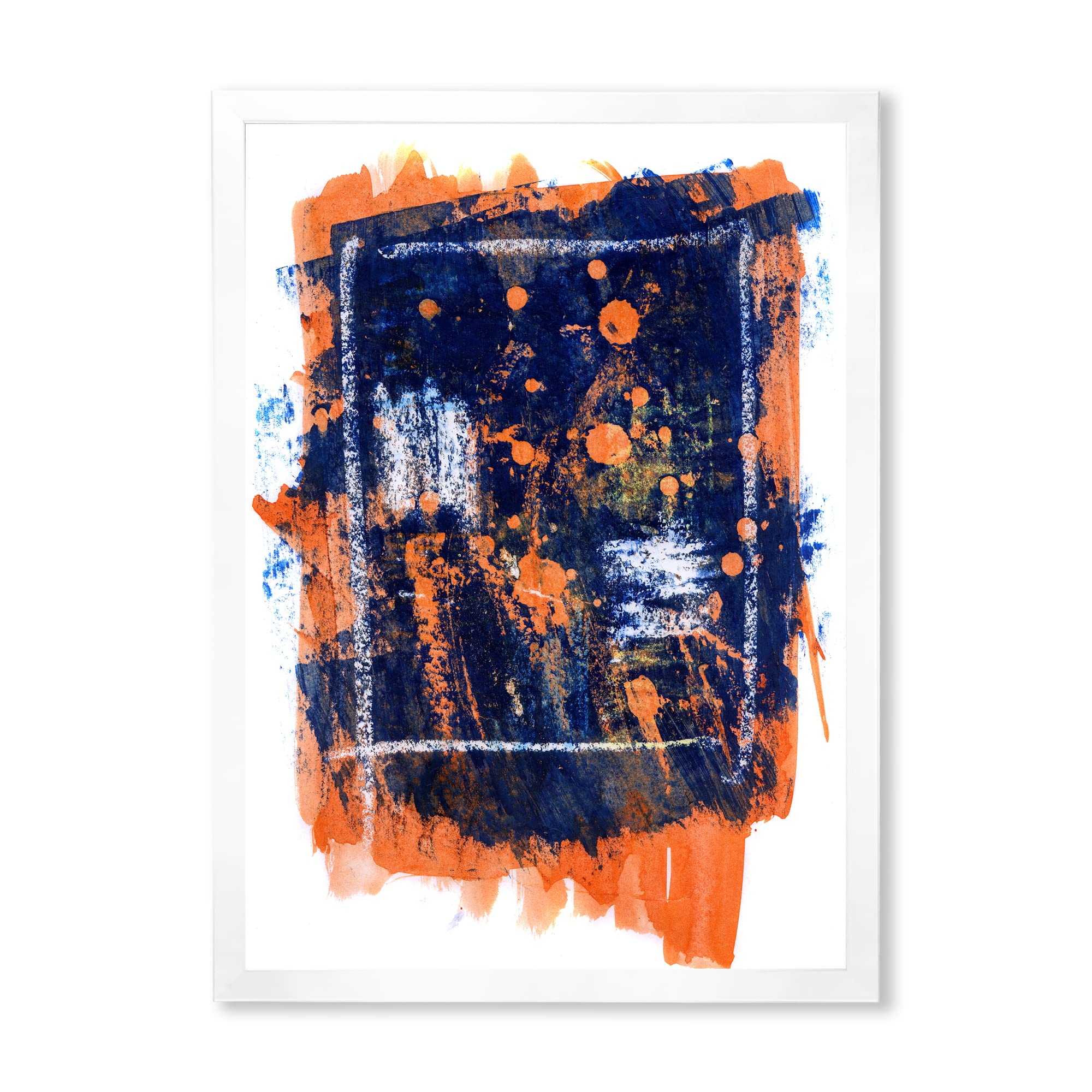 Abstract Modern Framed Wall Art - Orange & Navy Blue Contemporary Home Decor - Perfect for Living Room, Bedroom or Office Decor