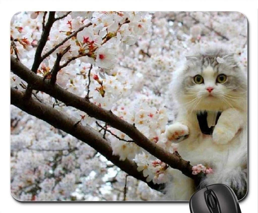 Cat Mouse Pad with Kitty on Flowering Tree Design - Non-Slip Gaming & Office Computer Mousepad for Work & Home Use