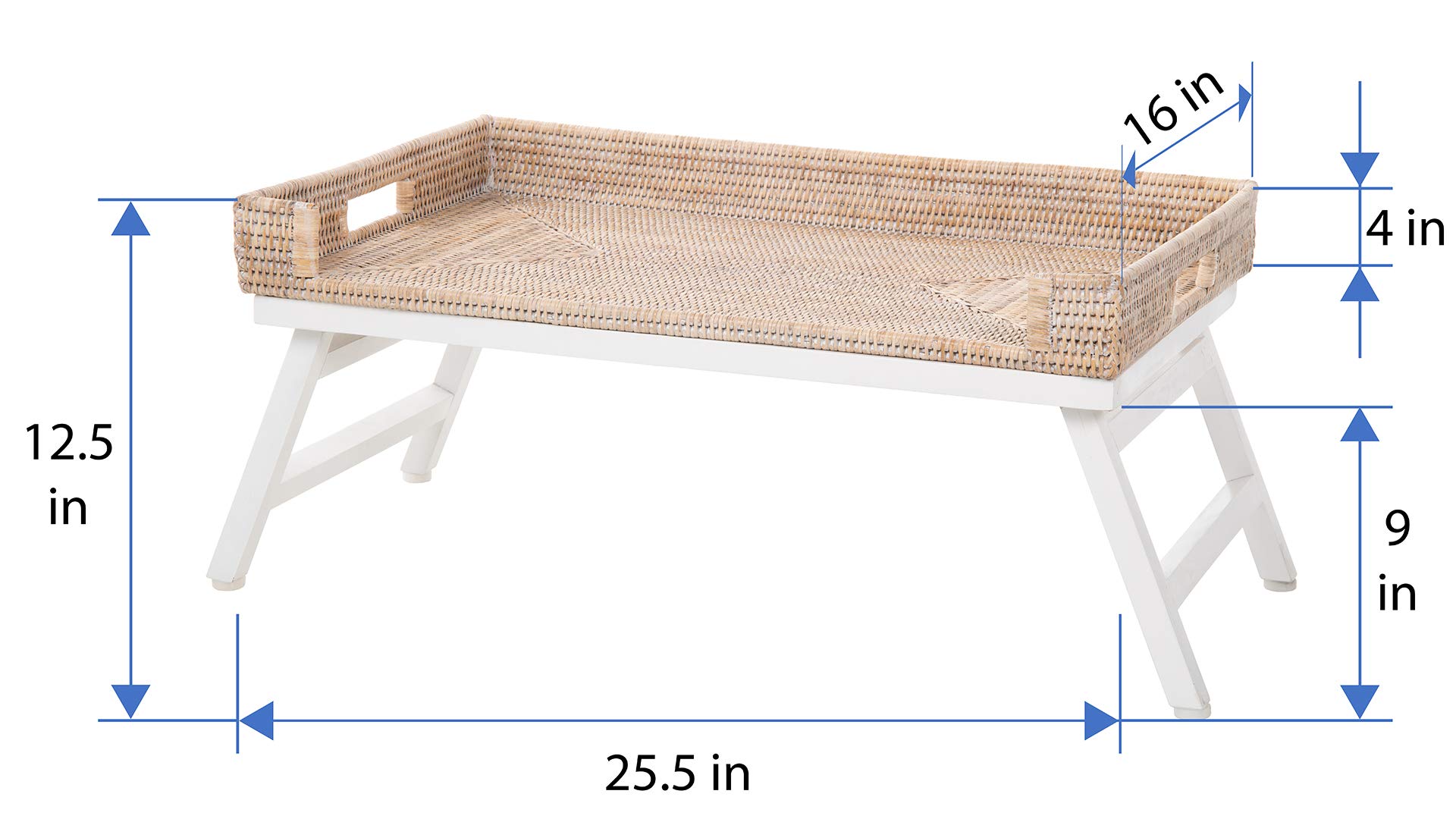KOUBOO Foldable Rattan Breakfast Tray with Wooden Stand - Rectangular Serving Tray for Bed, Sofa & Couch - Portable Snack Tray for Breakfast, Brunch, Coffee & Tea Time - Honey Brown Butler Tray for Home & Hotel Use