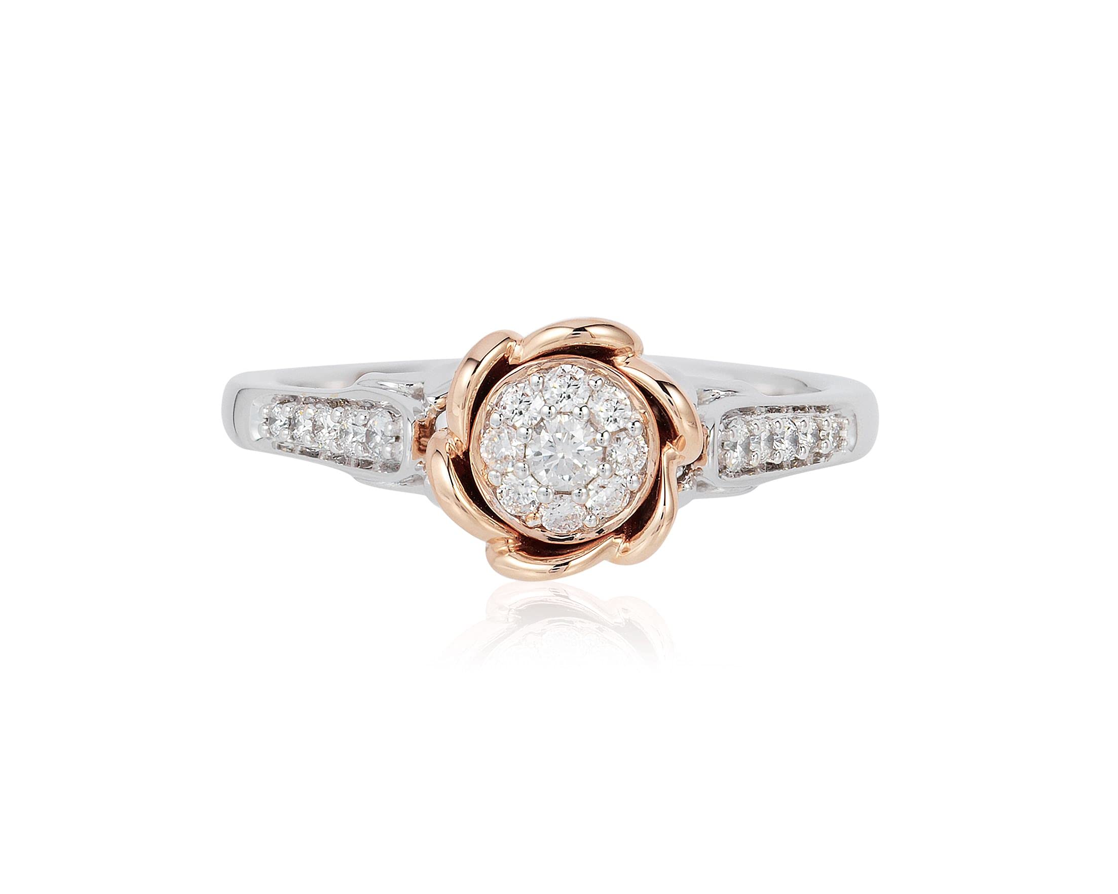 Enchanted Disney Belle Rose Engagement Ring - 14K White Gold & Rose Gold, 1/4 Cttw Diamond | Perfect for Proposals, Anniversaries & Disney-Themed Weddings