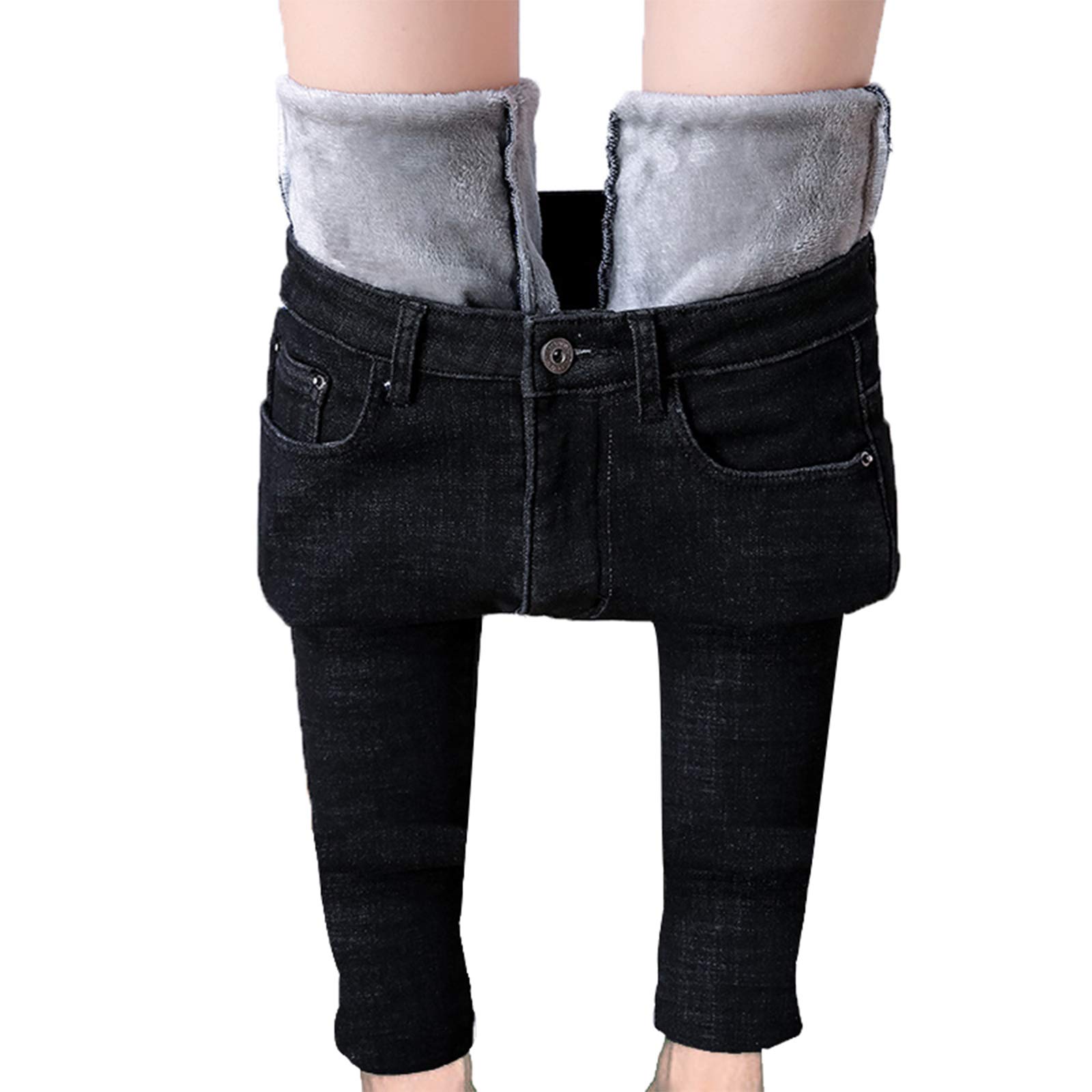 Women's Fleece Lined Skinny Jeans - High Waist Winter Denim Pants with Flannel Lining | Warm Stretch Jeggings for Cold Weather, Outdoor Activities & Casual Wear