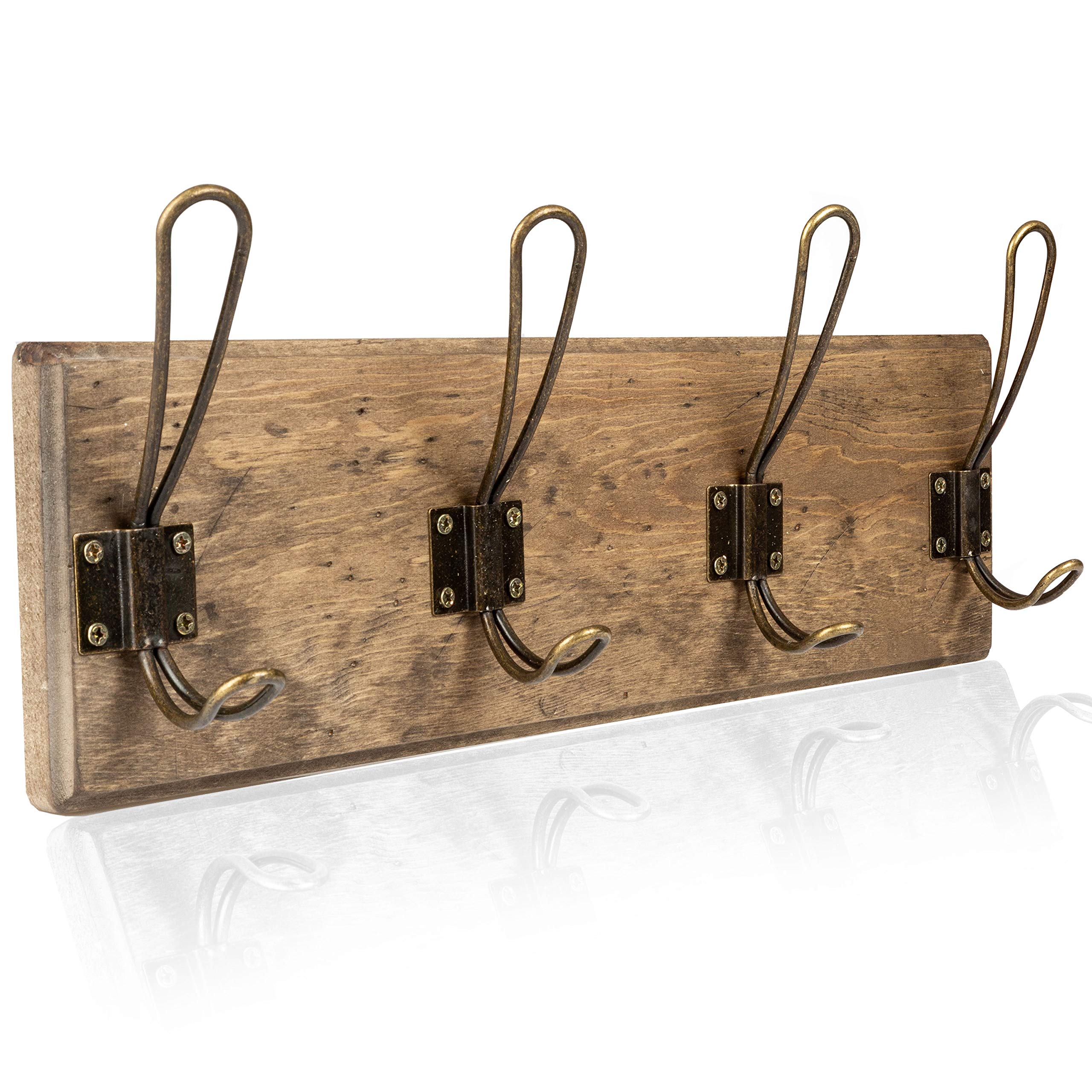 Ilyapa Barnwood Wall Mount Coat Rack with 4 Metal Hooks - Rustic Wooden Entryway Organizer for Hats, Coats, Jackets & Accessories - Perfect for Hallway, Bedroom, Kitchen & Mudroom Decor