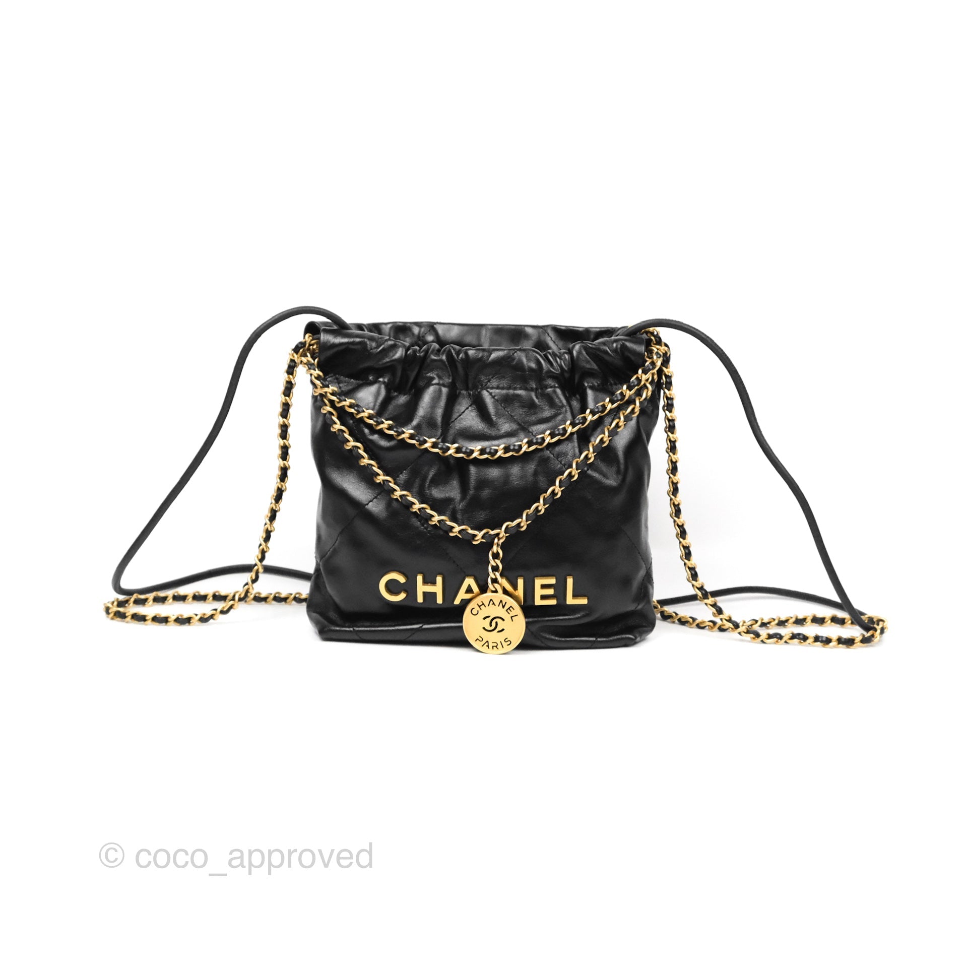 Chanel 22 Mini Bag Black Crumpled Calfskin Leather Crossbody Purse - Luxury Designer Handbag for Women, Perfect for Date Night & Evening Events