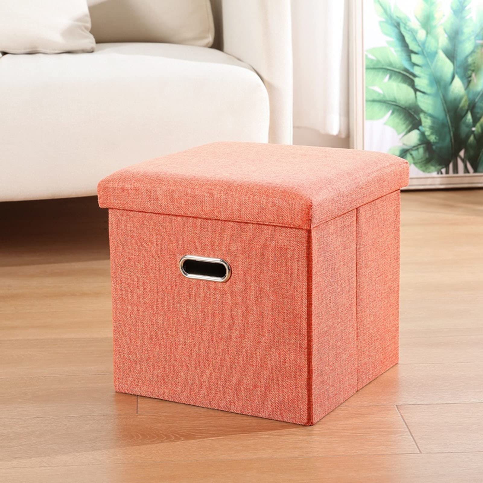 Cube Storage Stool - Foldable Ottoman Seat with Hidden Storage | Multi-Purpose Living Room Sofa Stool & Shoe Bench | Space-Saving Beige Footrest for Small Spaces | Perfect for Living Room, Bedroom & Entryway Organization