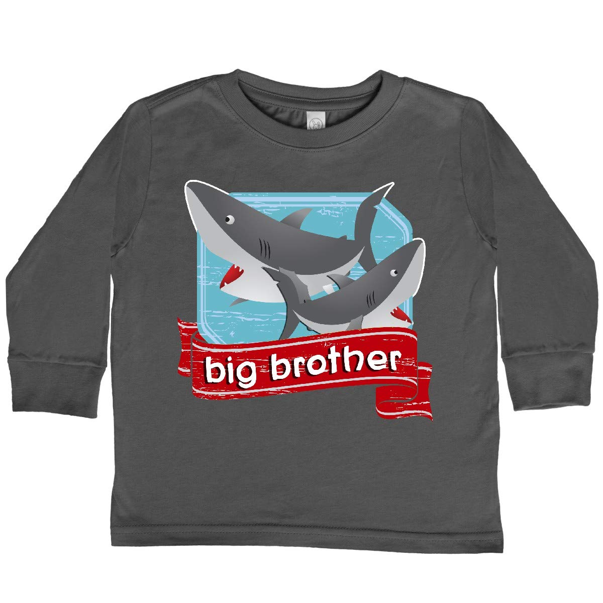 Inktastic Big Brother Shark Toddler Long Sleeve T-Shirt - Cute Boys' Graphic Tee for Siblings, Playdates & Family Photos | Soft Cotton Shirt for Toddlers 2T-5T