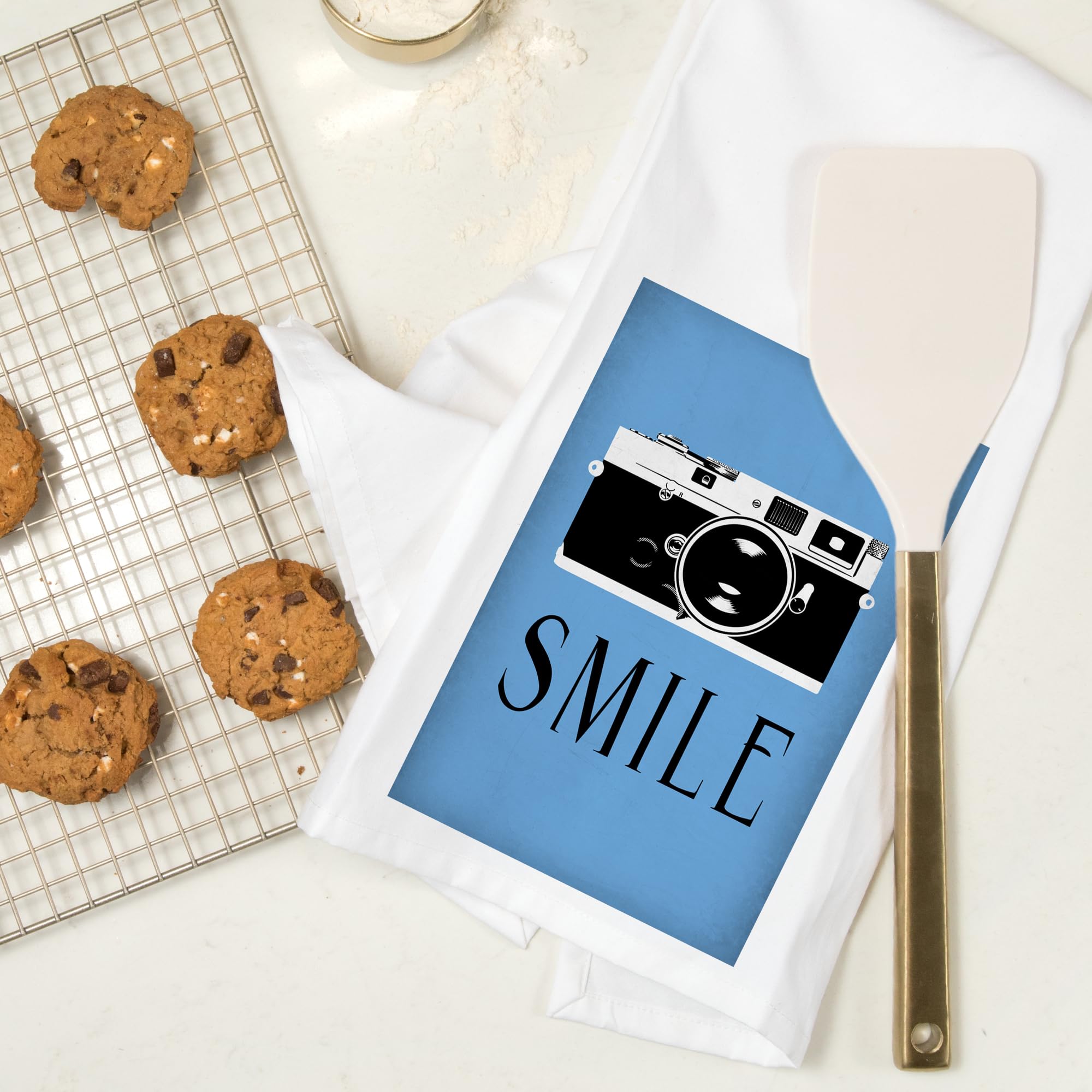 Lantern Press Smile Camera 100% Cotton Tea Towel - Decorative Kitchen Hand Towel for Home Decor, Dish Drying & Gift Giving