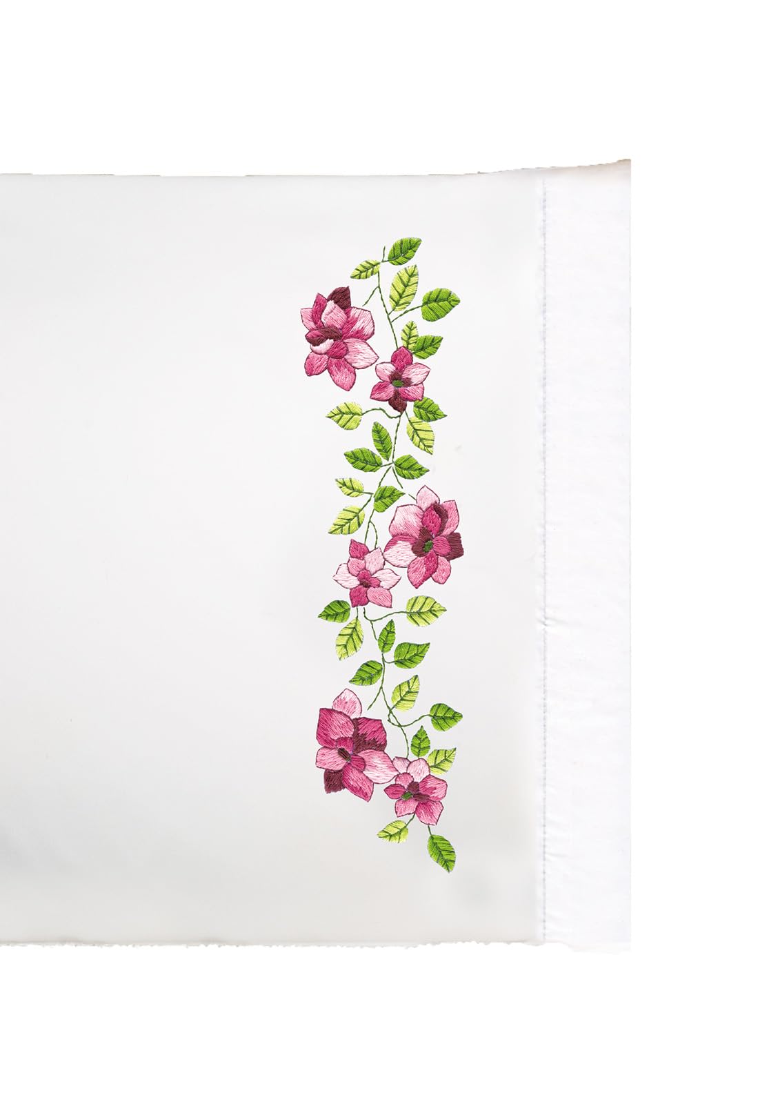 Design Works Crafts Pink Roses Stamped Embroidery Pillowcases - Elegant Home Decor for Bedroom & Living Room