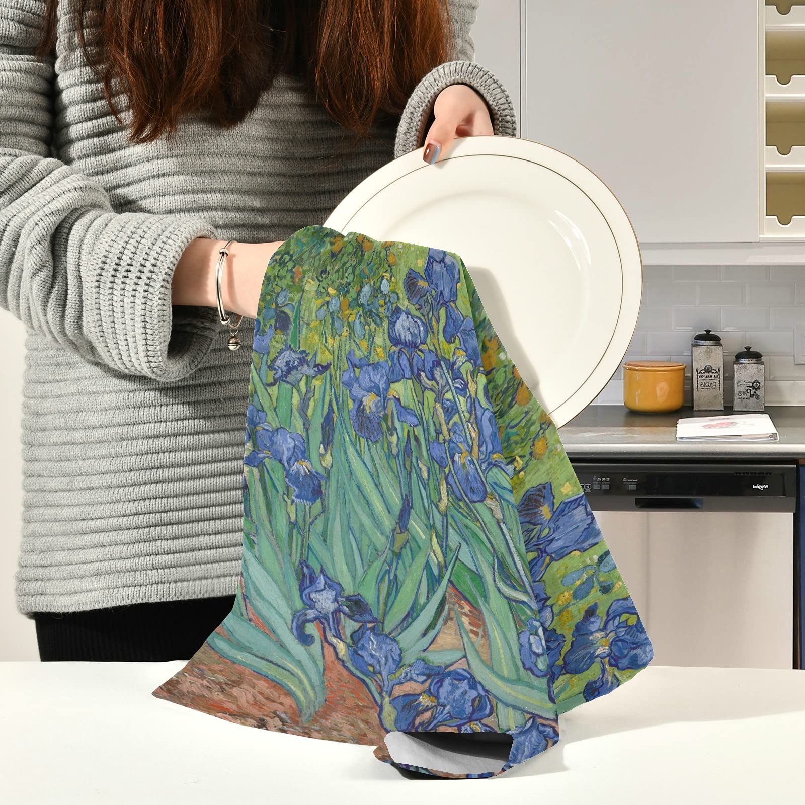 ALAZA Van Gogh Butterfly Orchid Flower Decorative Kitchen Dish Towels Set of 4 - Soft, Absorbent 18x28 Inch Hand & Cleaning Towels for Dishes, Countertops - Perfect for Kitchen Decor, Daily Use & Gift Giving