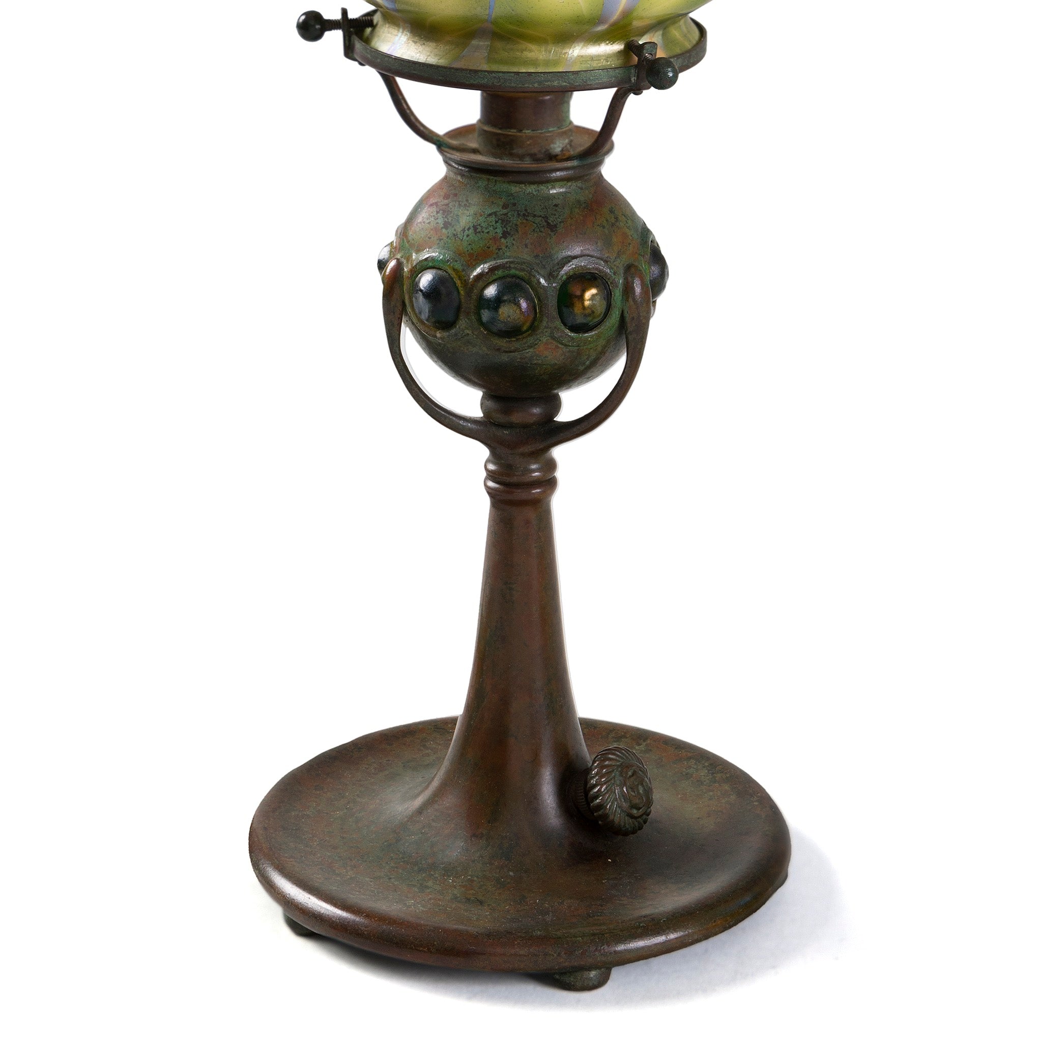 Tiffany Studios New York Jeweled Candlestick with Tulip Shade - Elegant Home Decor for Dining Table, Mantel & Luxury Gift Giving