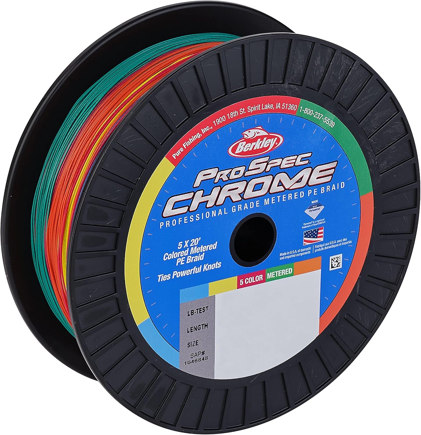 Berkley ProSpec Chrome 5x20' Metered Braid Superline 80lb 500yd Fishing Line - High Strength Saltwater & Freshwater Fishing for Bass, Walleye, and Trout