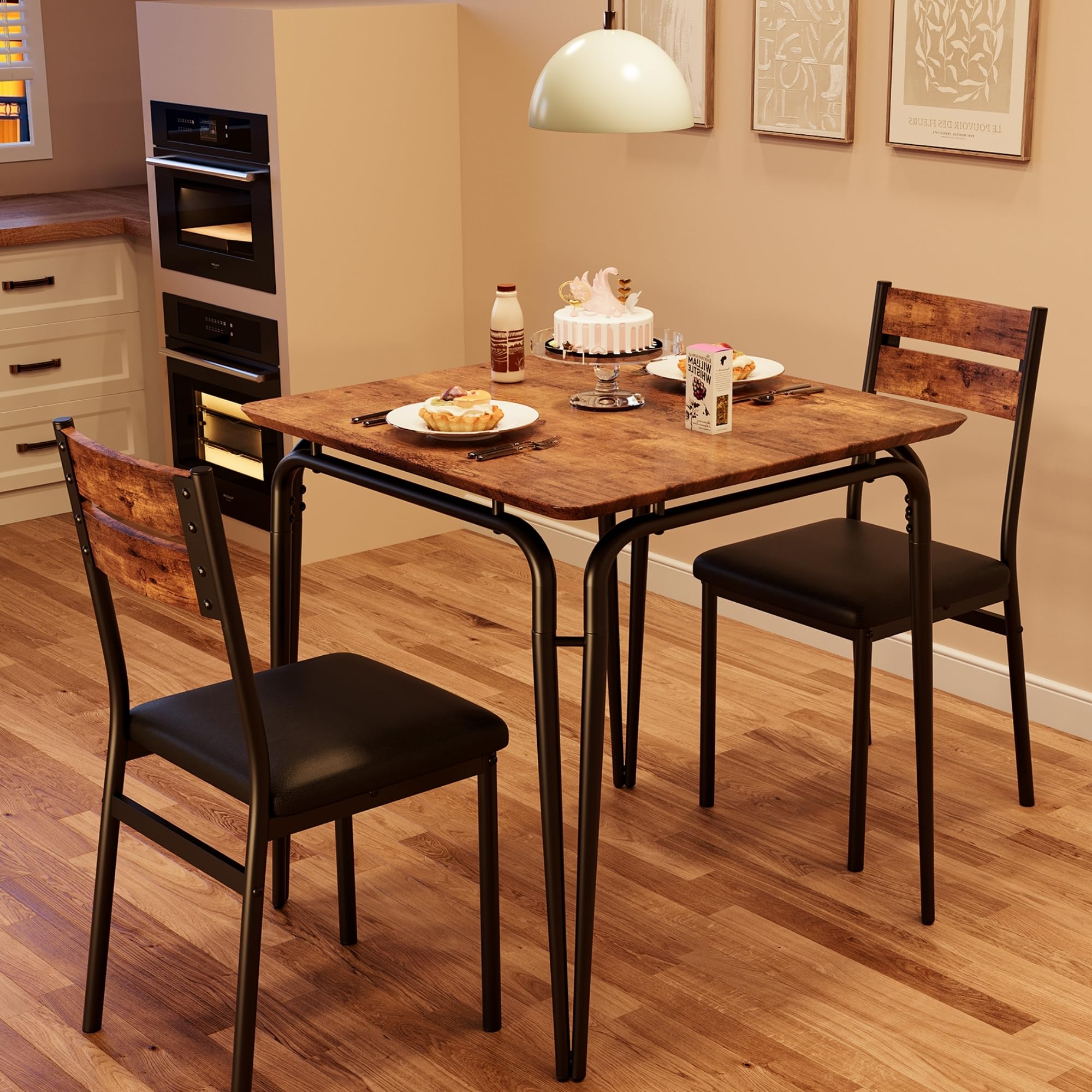 Compact 2-Person Square Dining Table Set with 2 Chairs - Space-Saving 3-Piece Kitchen & Dinette Set for Small Apartments, Breakfast Nooks, and Cozy Dining Spaces