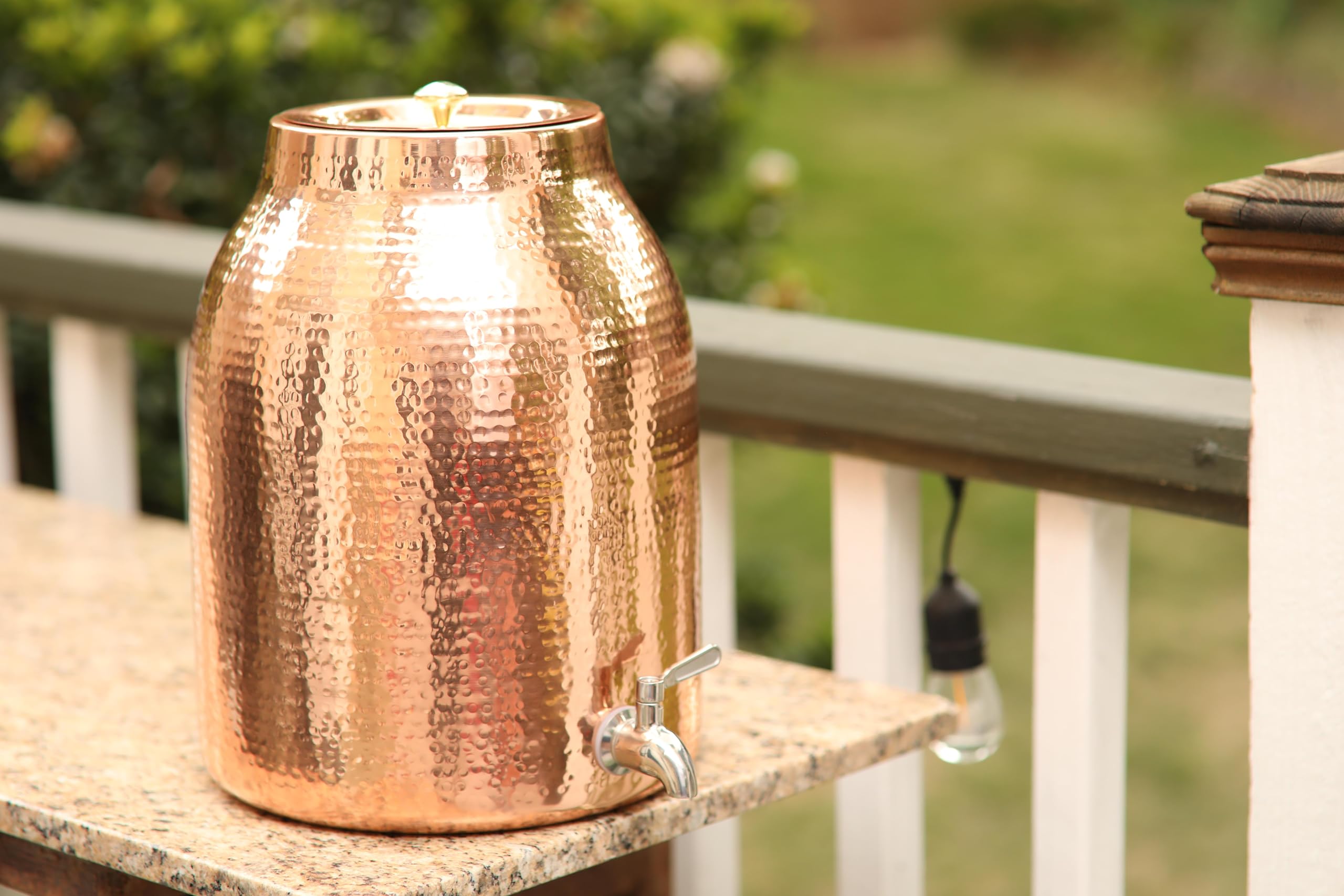 Handcrafted 100% Pure Copper Water Dispenser with Lid - 3.5 Gallon XL Capacity | Heavy Gauge Raw Copper Interior for Ayurvedic Health Benefits | Leak-Proof Stainless Steel Spigot | Perfect for Home, Office & Yoga Studio Hydration