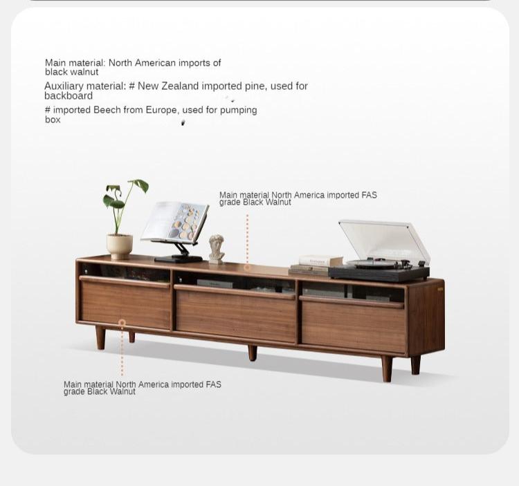 Premium Black Walnut Solid Wood TV Stand - Modern Entertainment Center for Living Room & Home Theater