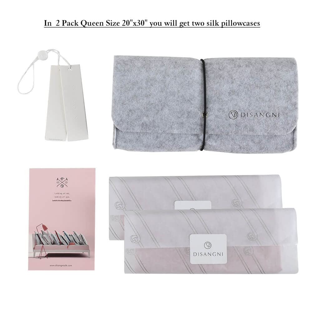 DISANGNI 100% Pure Mulberry Silk Pillowcase Set - 2 Pack Queen Size (20