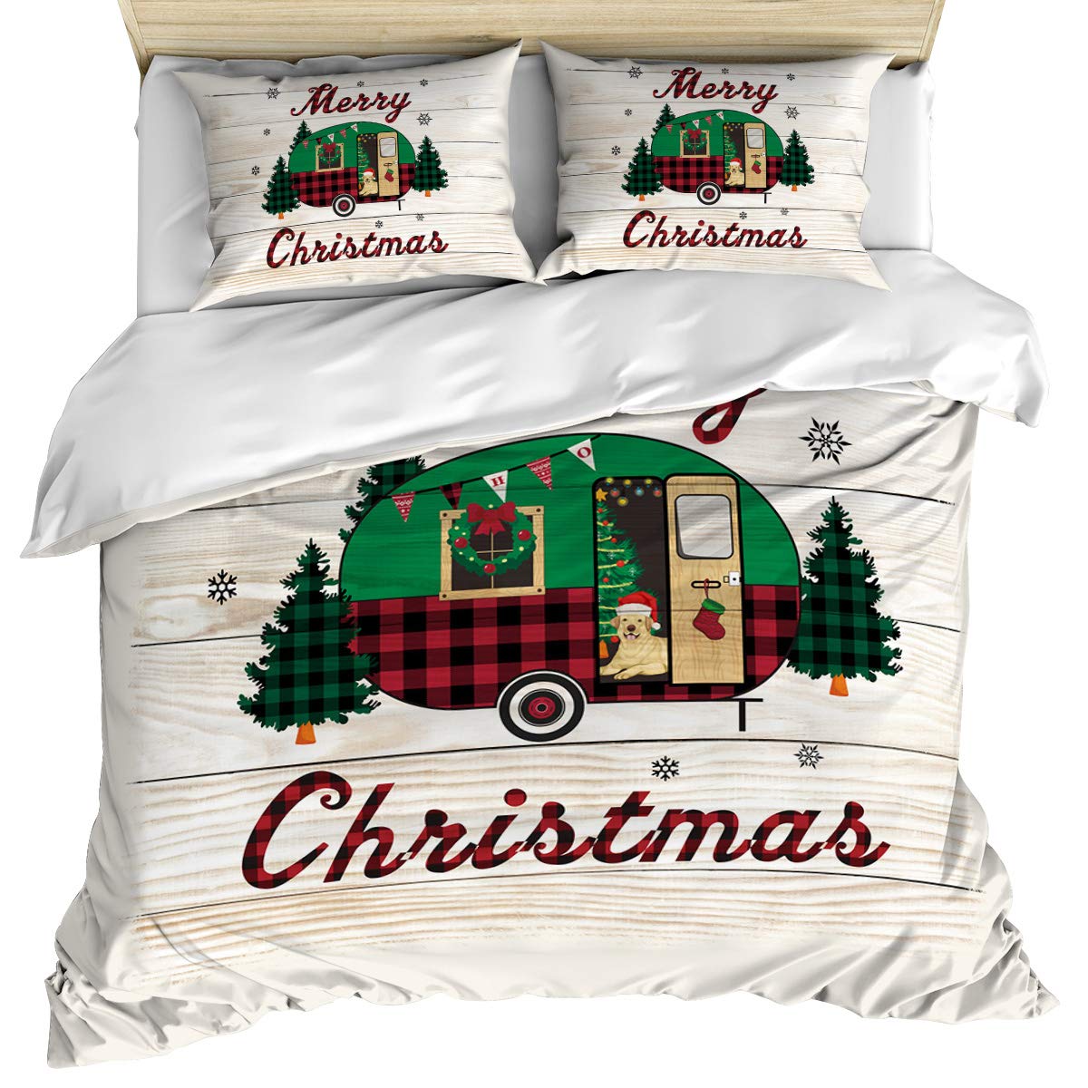 Luxury Twin Duvet Cover Set - 3 Piece Christmas Trees Rustic Wood Quilt Cover with Pillow Shams | Farmhouse Vintage Snowflake Cotton Soft Bedding | Washable & Breathable | Perfect for Bedroom Decor, Winter Camping & Cozy Home Styling