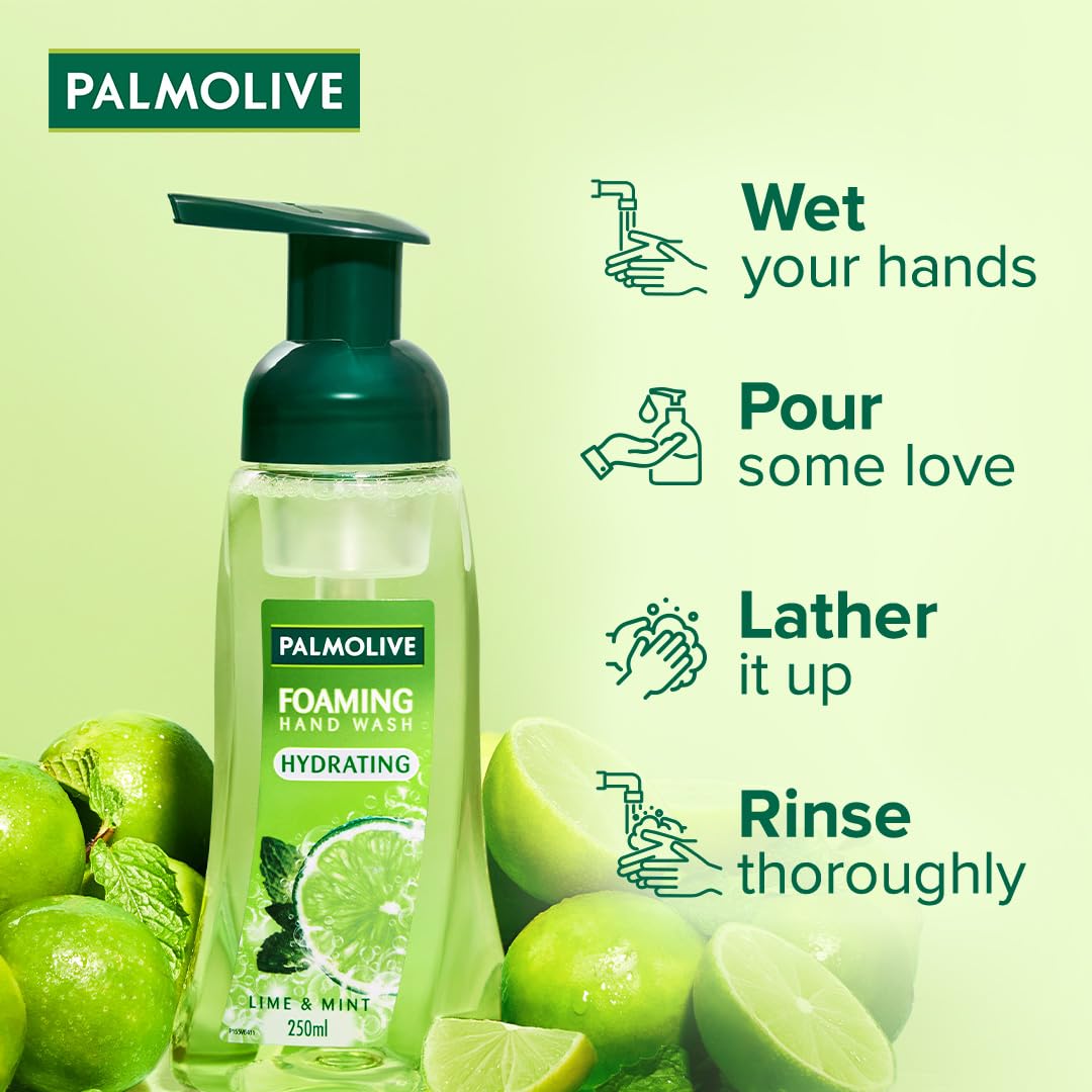 Palmolive Hydrating Foaming Hand Wash with Lime & Mint - 250ml Antibacterial Liquid Soap for Germ Removal - Refreshing Scent for Kitchen, Bathroom & Office Use