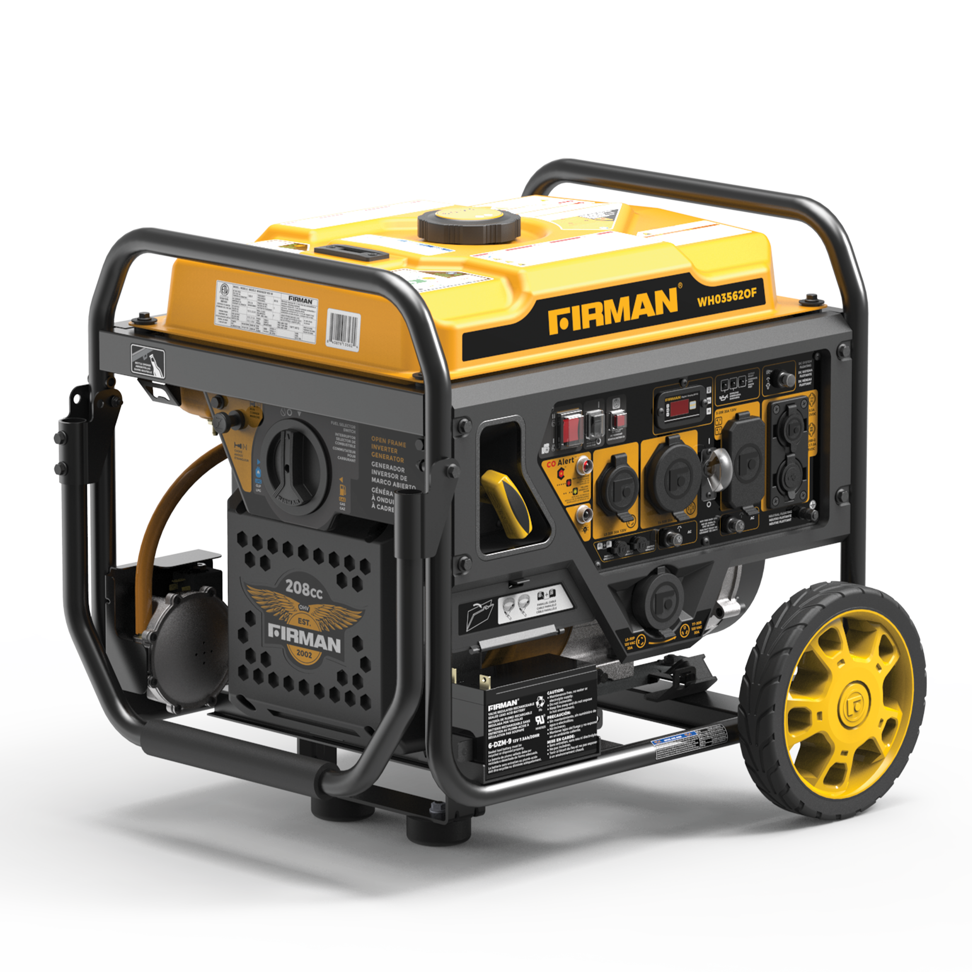 Dual Fuel Open Frame Inverter Generator 4400W with Electric Start & CO Alert - Portable Power for Camping, RV Trips, and Emergency Backup